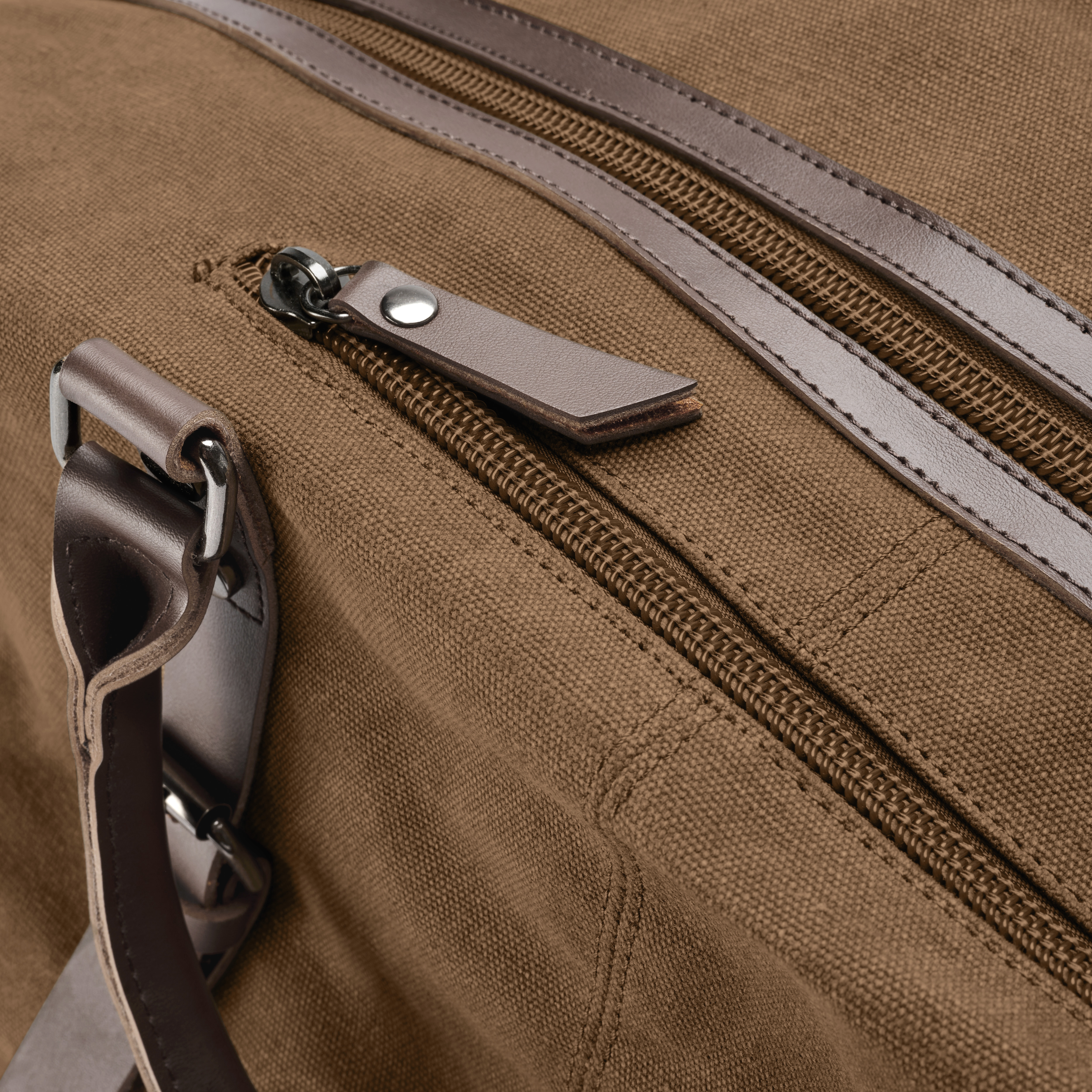 Vintage Caramel Canvas and Brown Leather Duffel Bag - 5