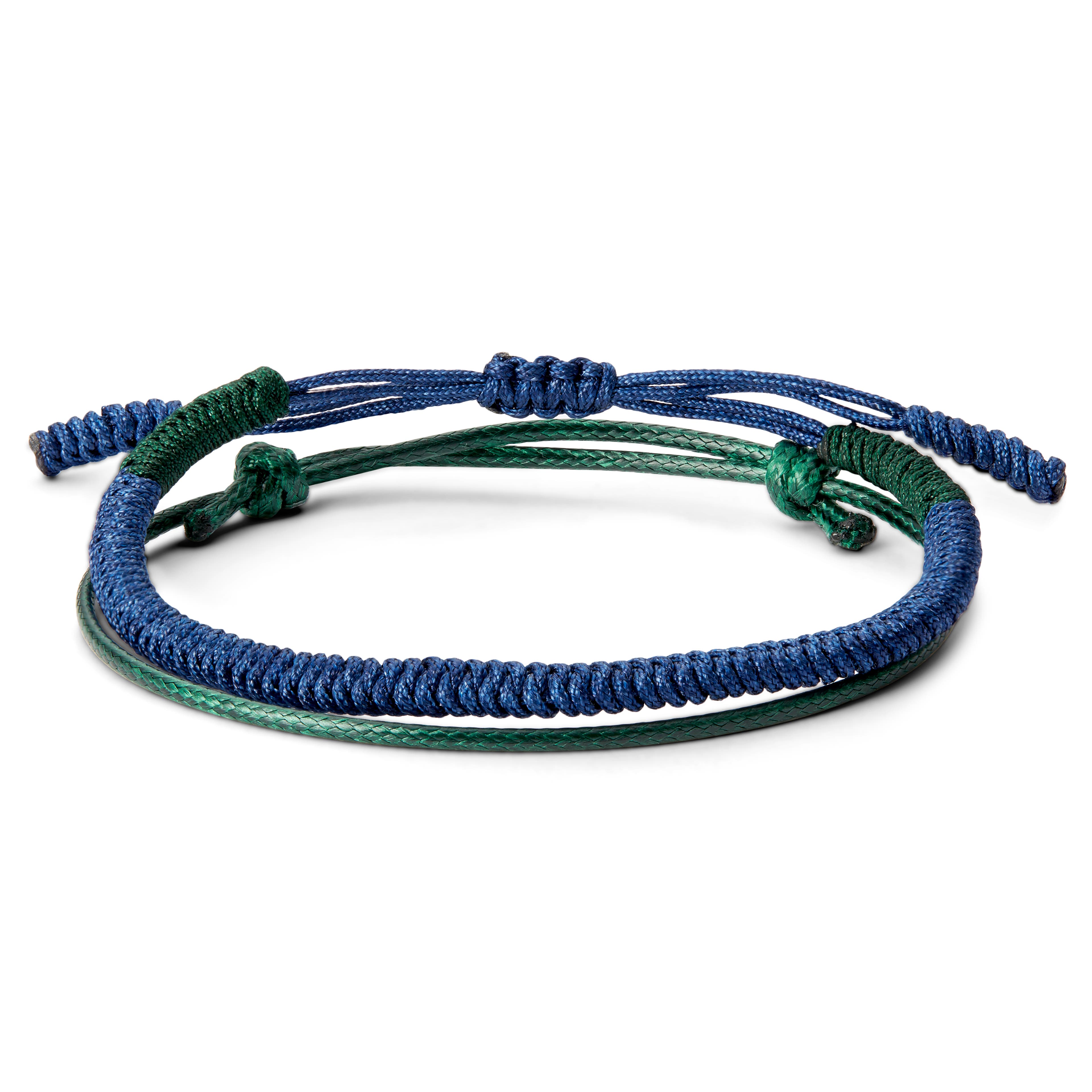 Green & Blue Braided Nylon Bracelet Set