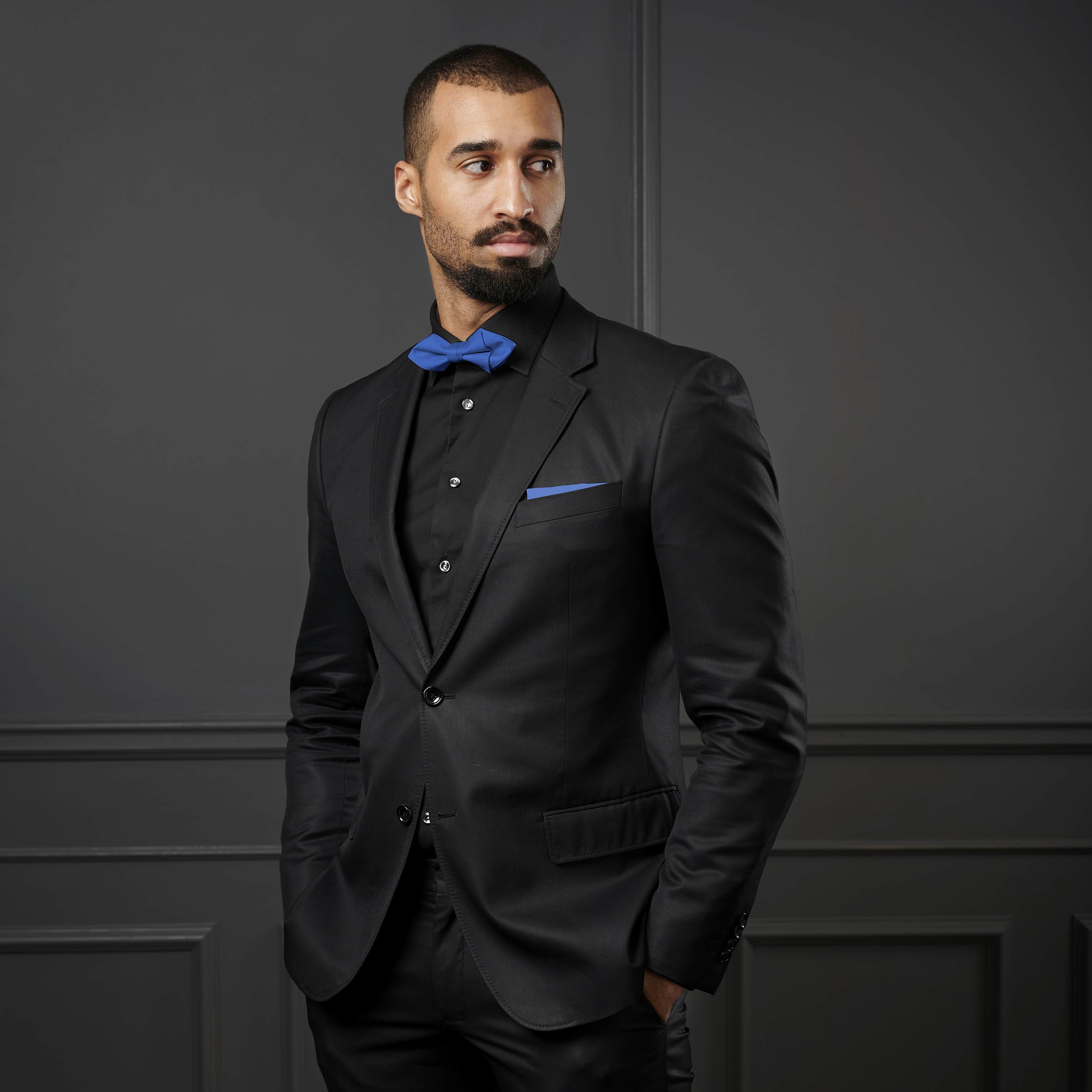 Noeud papillon classique en pointes bleu  - 4