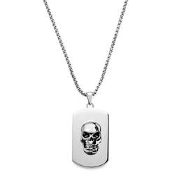 Icarus | Silver-Tone Stainless Steel Skull Dog Tag Box Chain Necklace