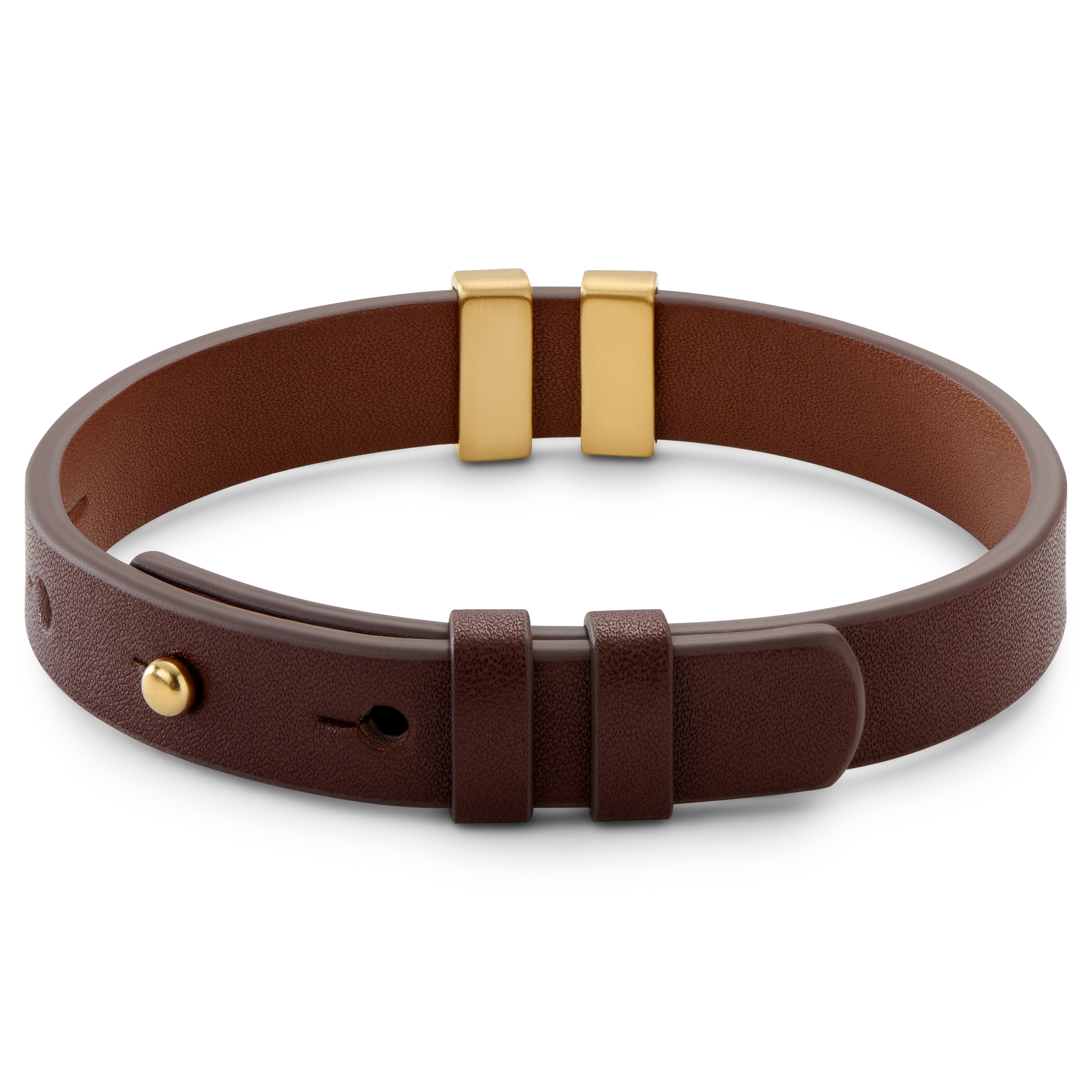 Nomen | Bruine Leren Goudkleurige ID-armband - 2