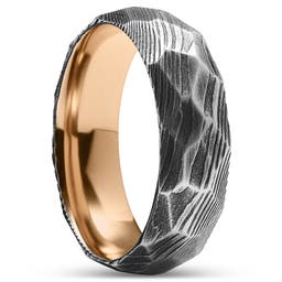 Fortis | 7 mm Facettierter Ring Aus Damaststahl In Gunmetal Grau Und Roségoldfarbenem Titan