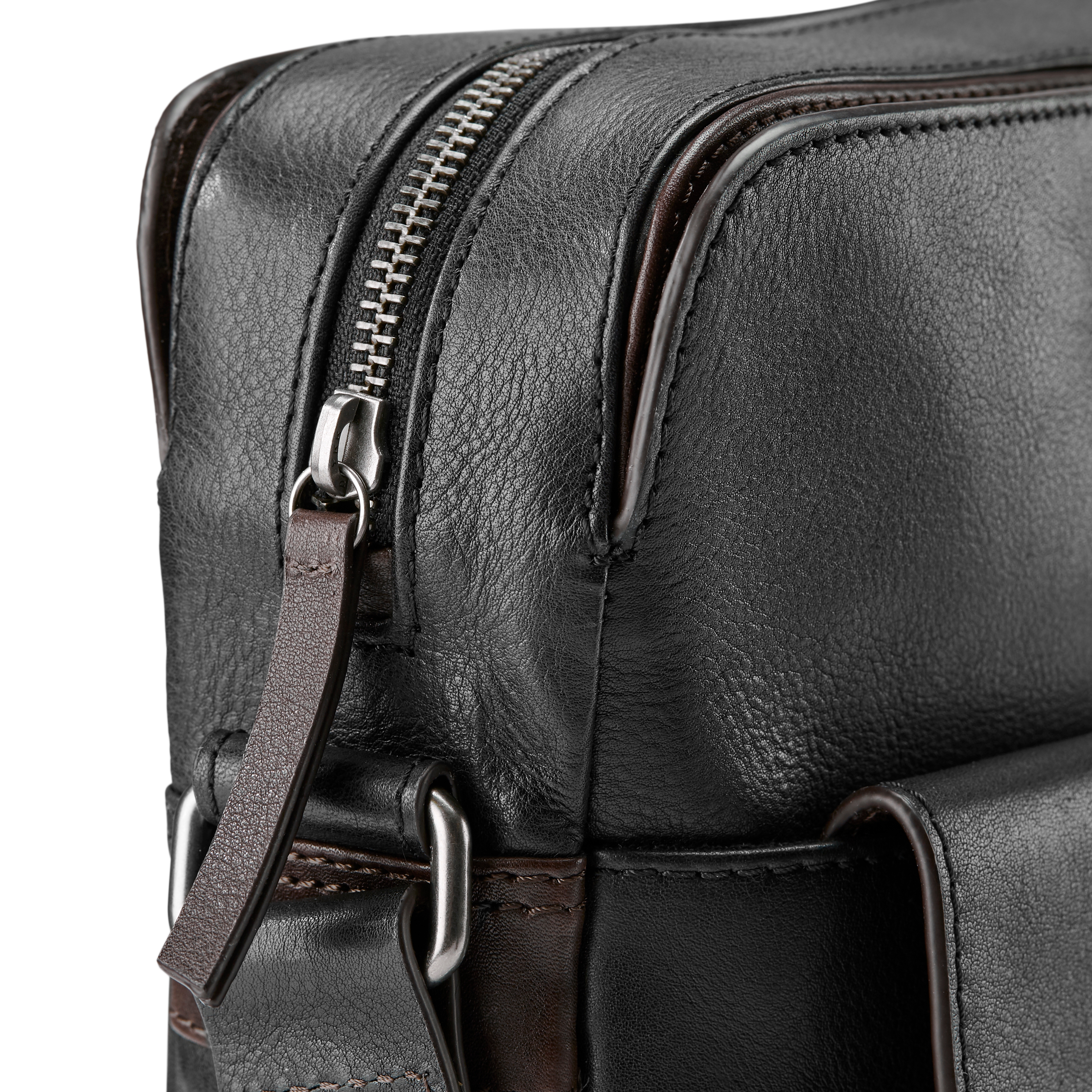 Lavi Zwarte & Donkerbruine Lederen Messengerbag - 6