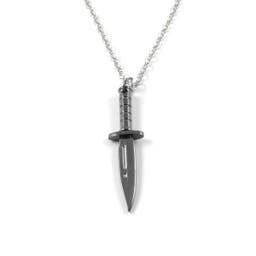 Silver-Tone & Black Stainless Steel Knife Cable Chain Necklace