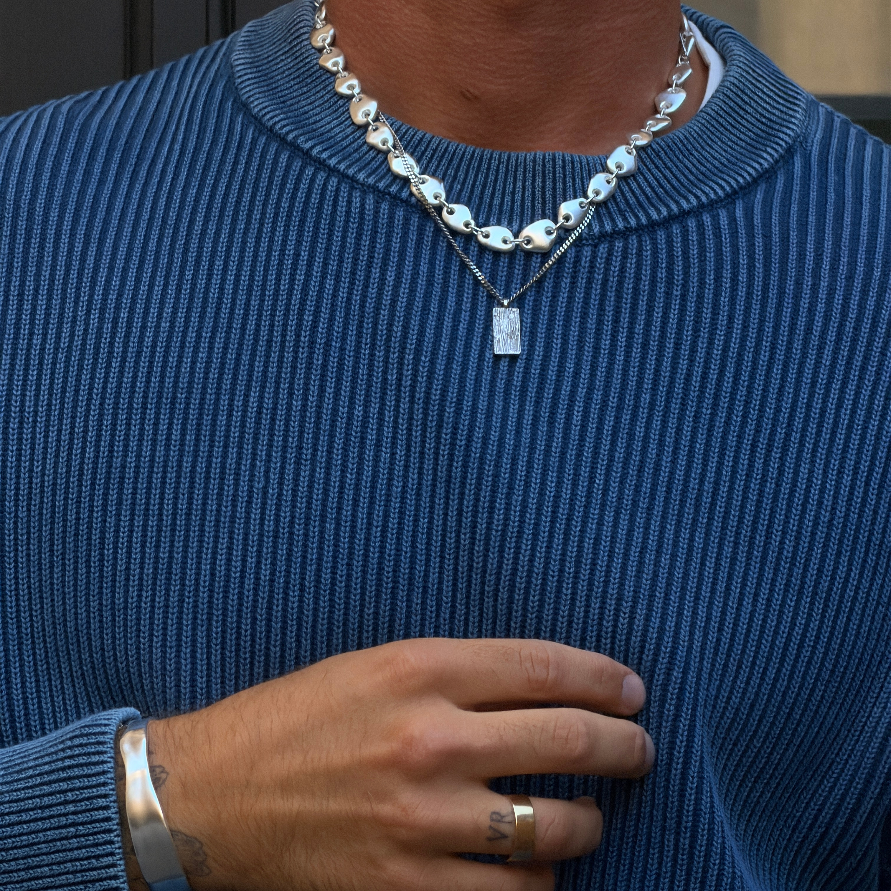 Organic | Collier Cobble en acier inoxydable plaqué argent - 4