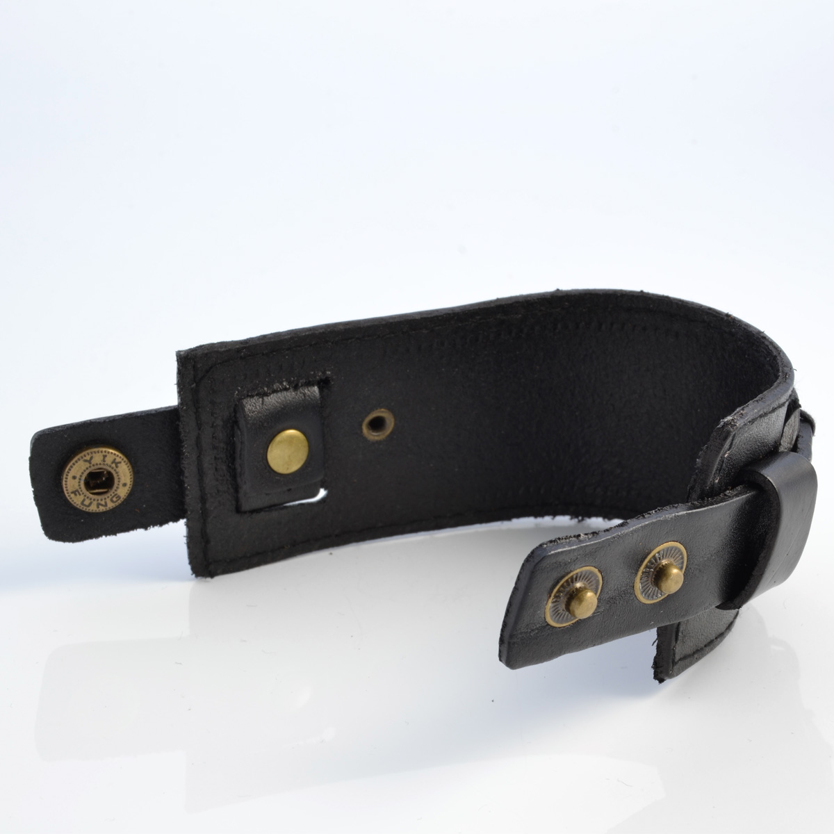 Pulsera ancha de cuero negro con dos tiras - 3