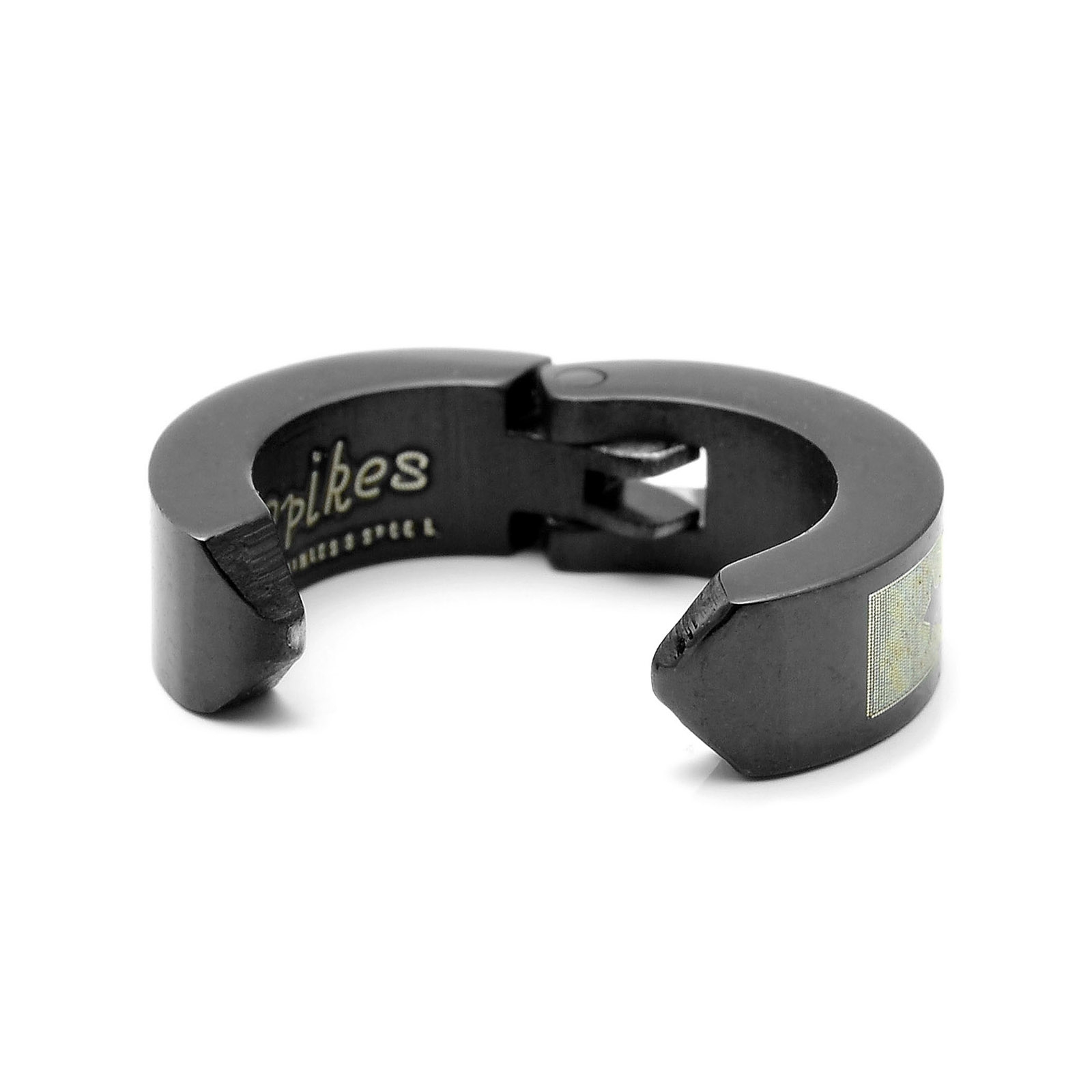 Czarny kolczyk na zatrzask z krzyżem - 2