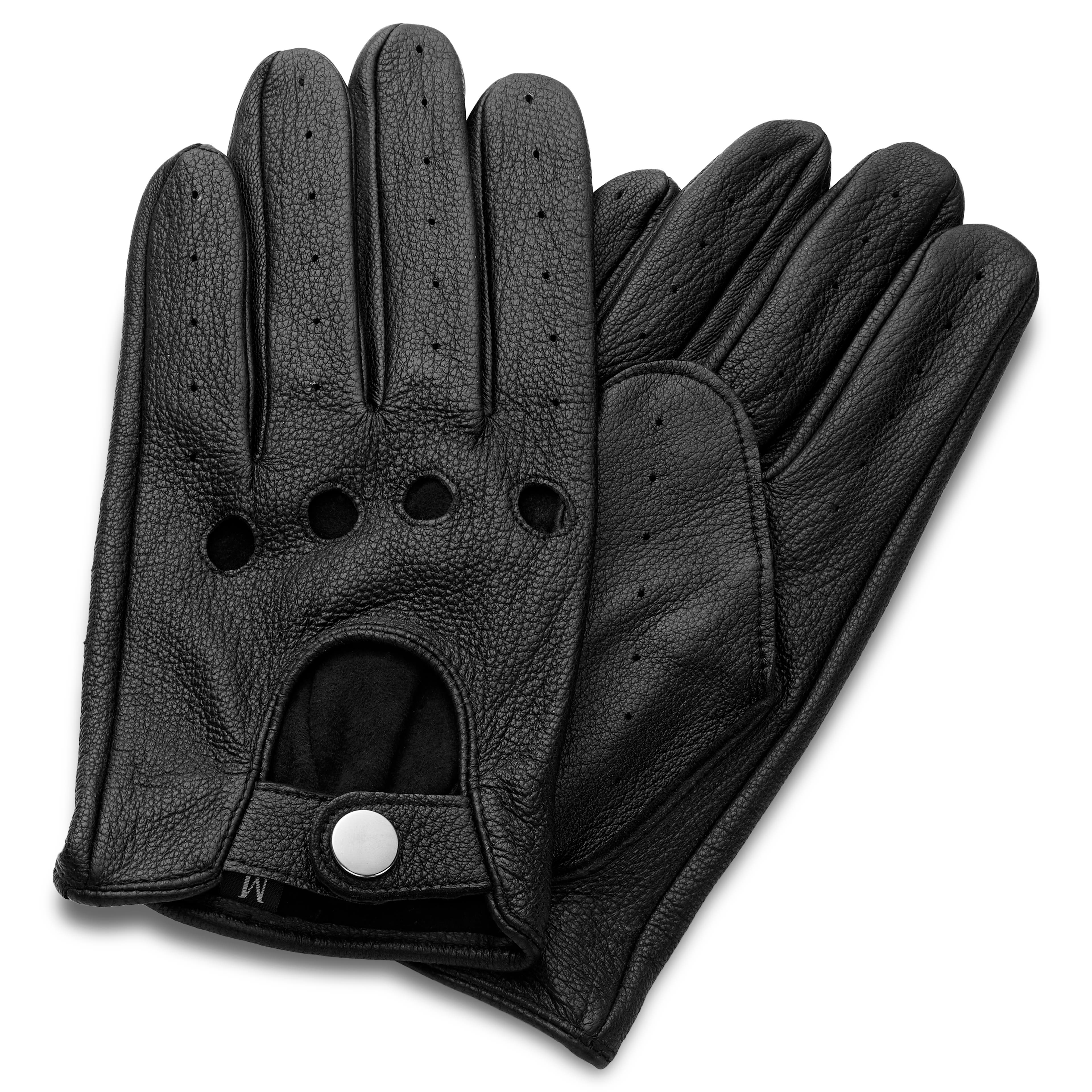 Black Rugged Sheepskin Leather Driving Gloves