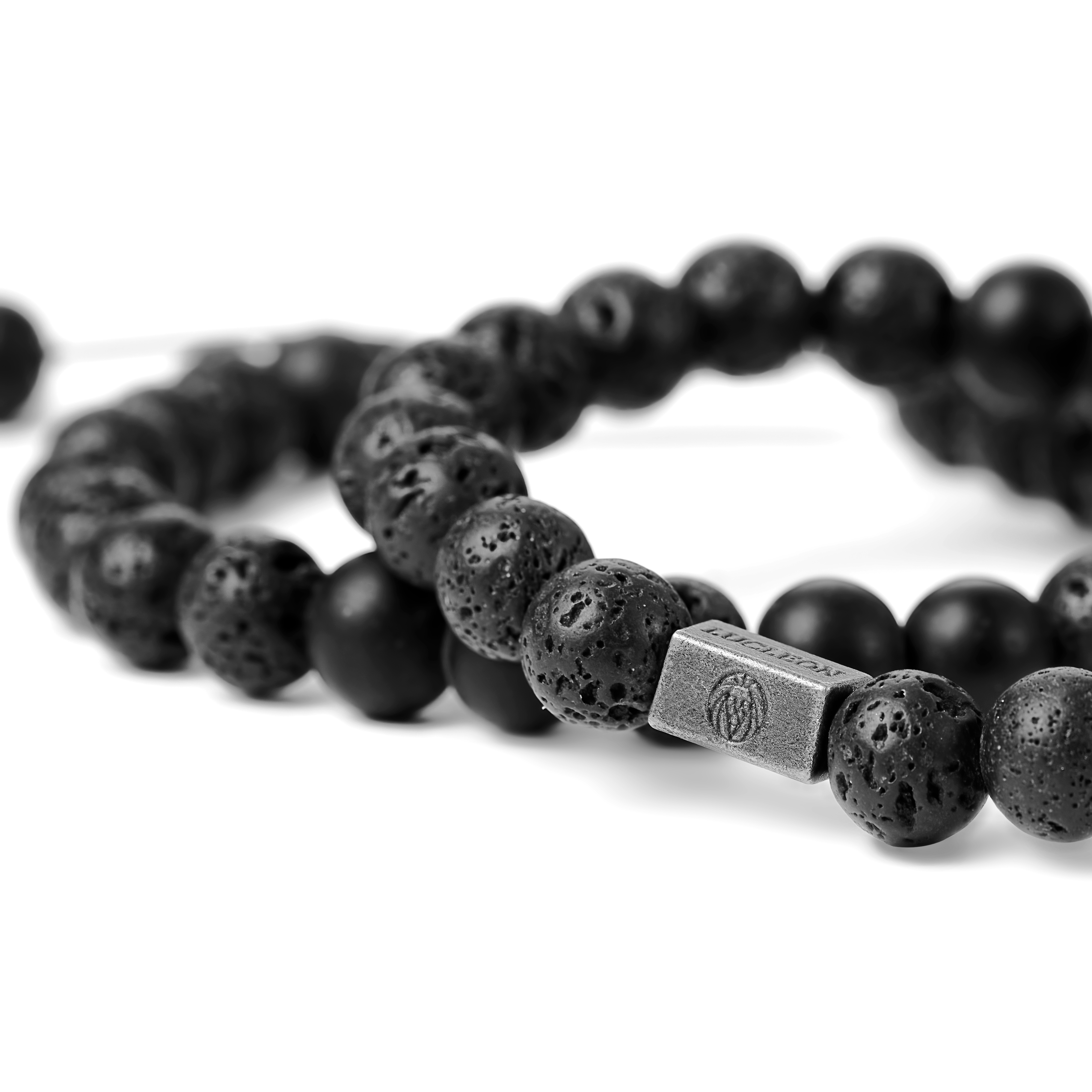 Black Onyx and Lava Rock Bead Bracelet Set - 2
