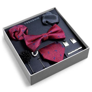 Suit Accessory Gift Box | Crimson & Royal Blue Bow Motif Set Suit Accessory Gift Box | Crimson & Royal Blue Bow Motif Set