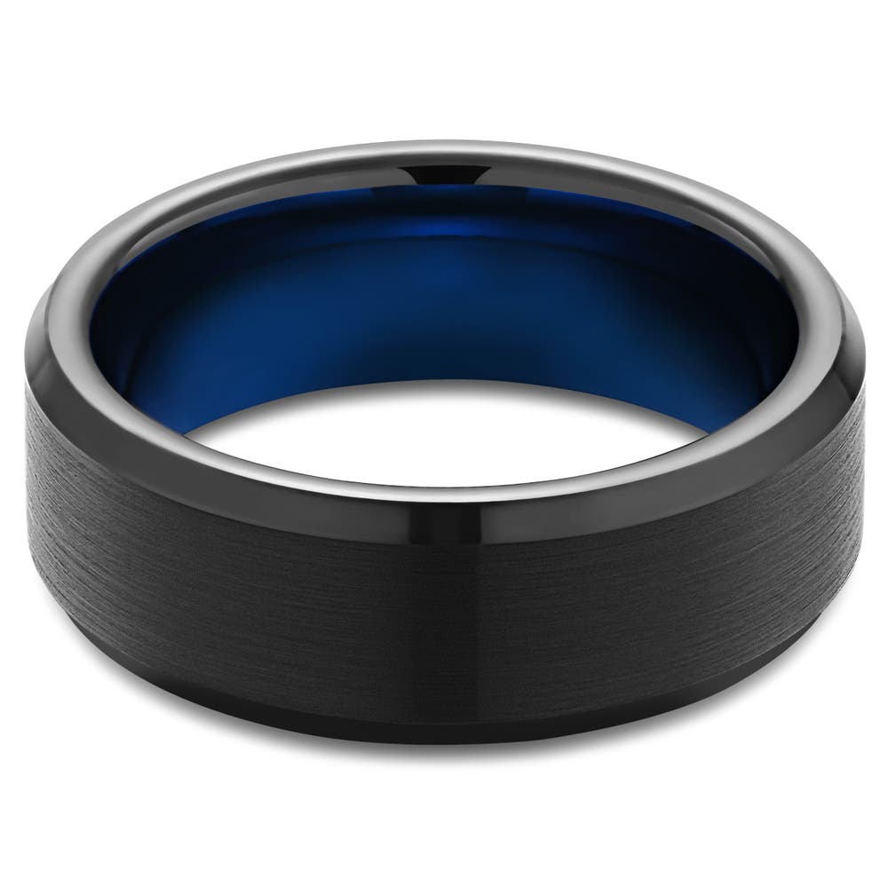 hover: Terra | 8 mm Black and Blue Bevelled Edge Tungsten Carbide Ring hover: Terra | 8 mm Black and Blue Bevelled Edge Tungsten Carbide Ring