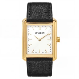 Legacy | Reloj cuadrado retro en tono dorado con esfera blanca y correa de cuero negra