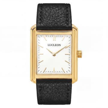 Legacy | Retro Guldtonet Firkantet Ur med Hvid Urskive & Sort Læderrem Legacy | Retro Guldtonet Firkantet Ur med Hvid Urskive & Sort Læderrem