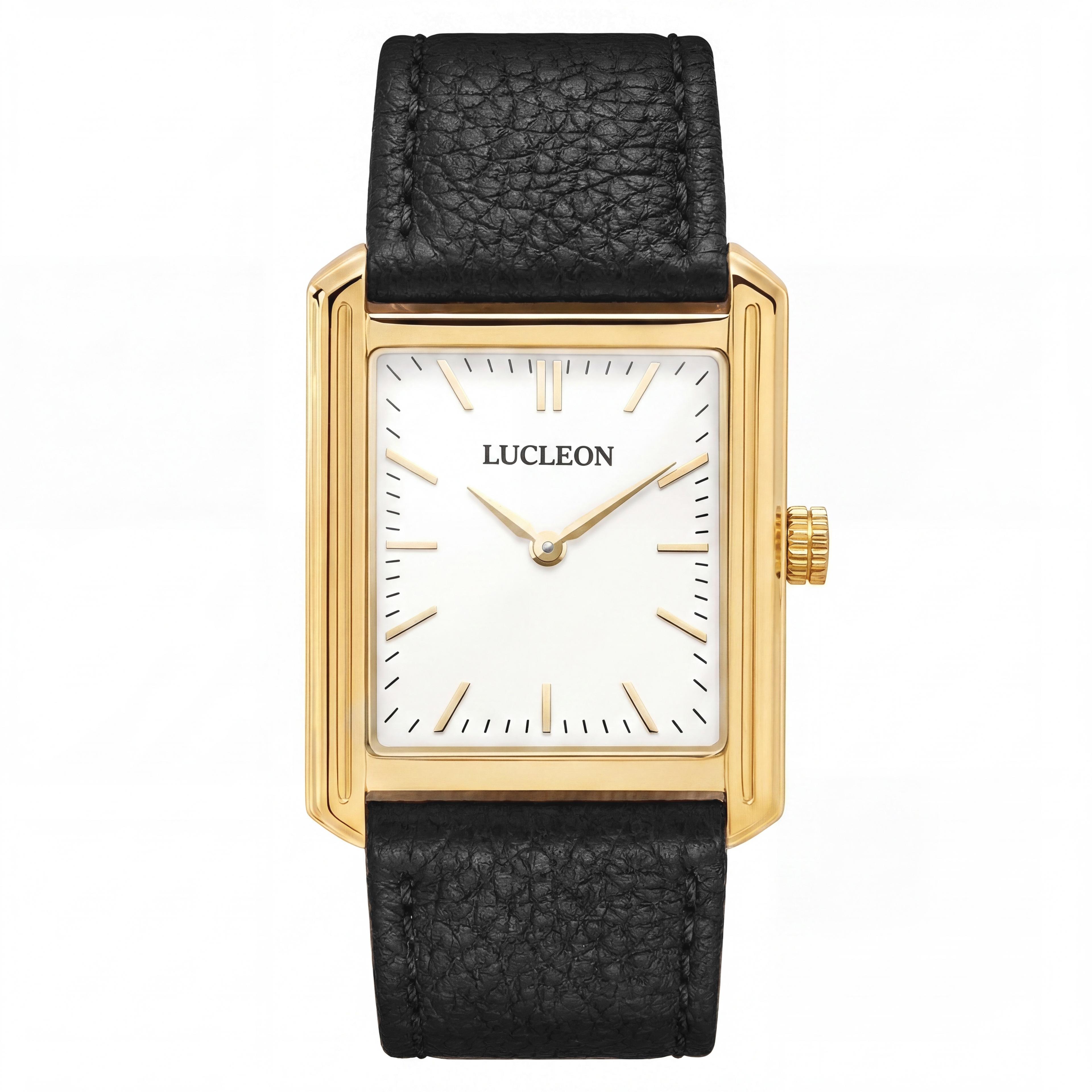 Legacy | Ρετρό τετράγωνο ρολόι σε χρυσό τόνο με λευκό καντράν και μαύρο δερμάτινο λουράκι - 1