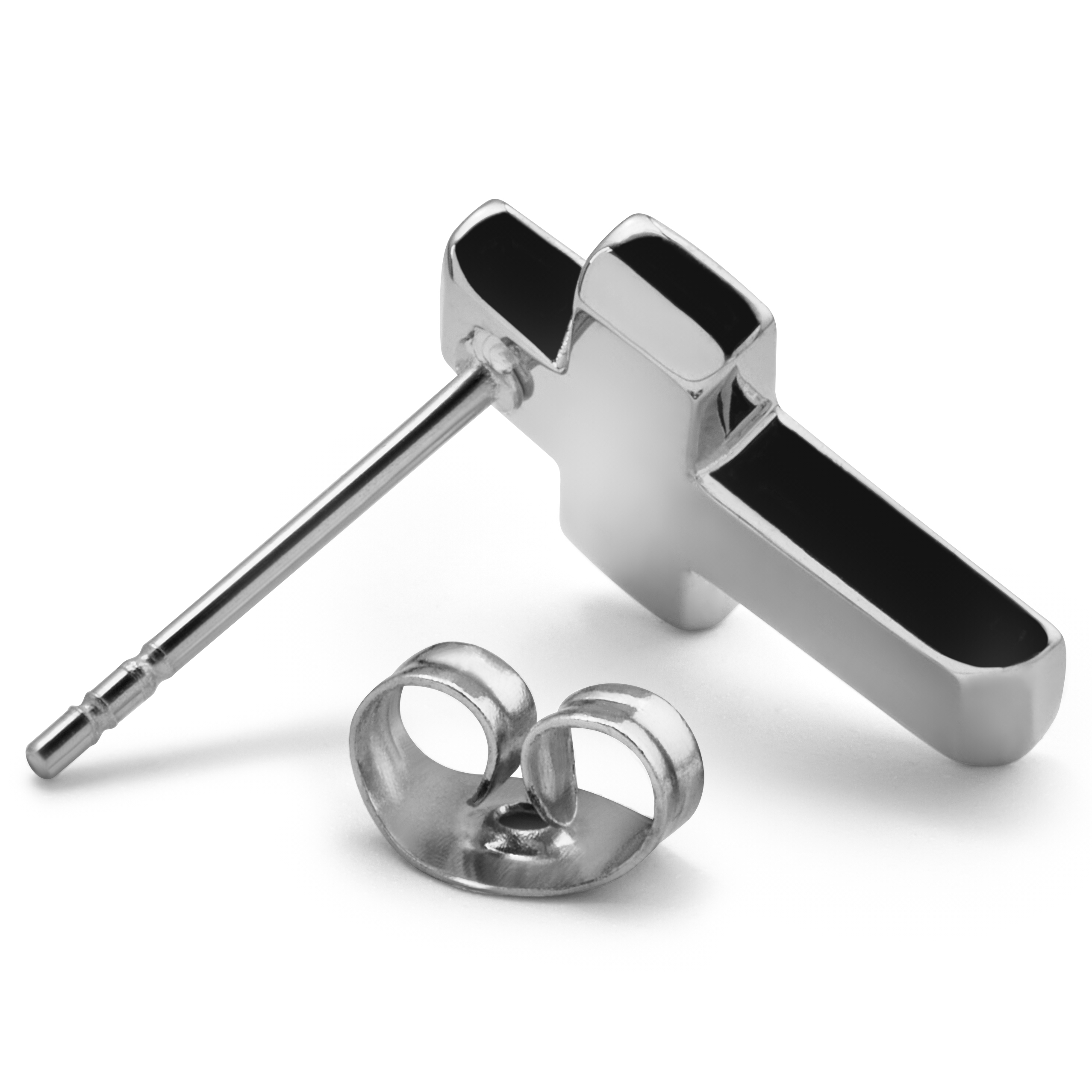 Boucle d'oreille Vasilios en croix argentée et noire - 3