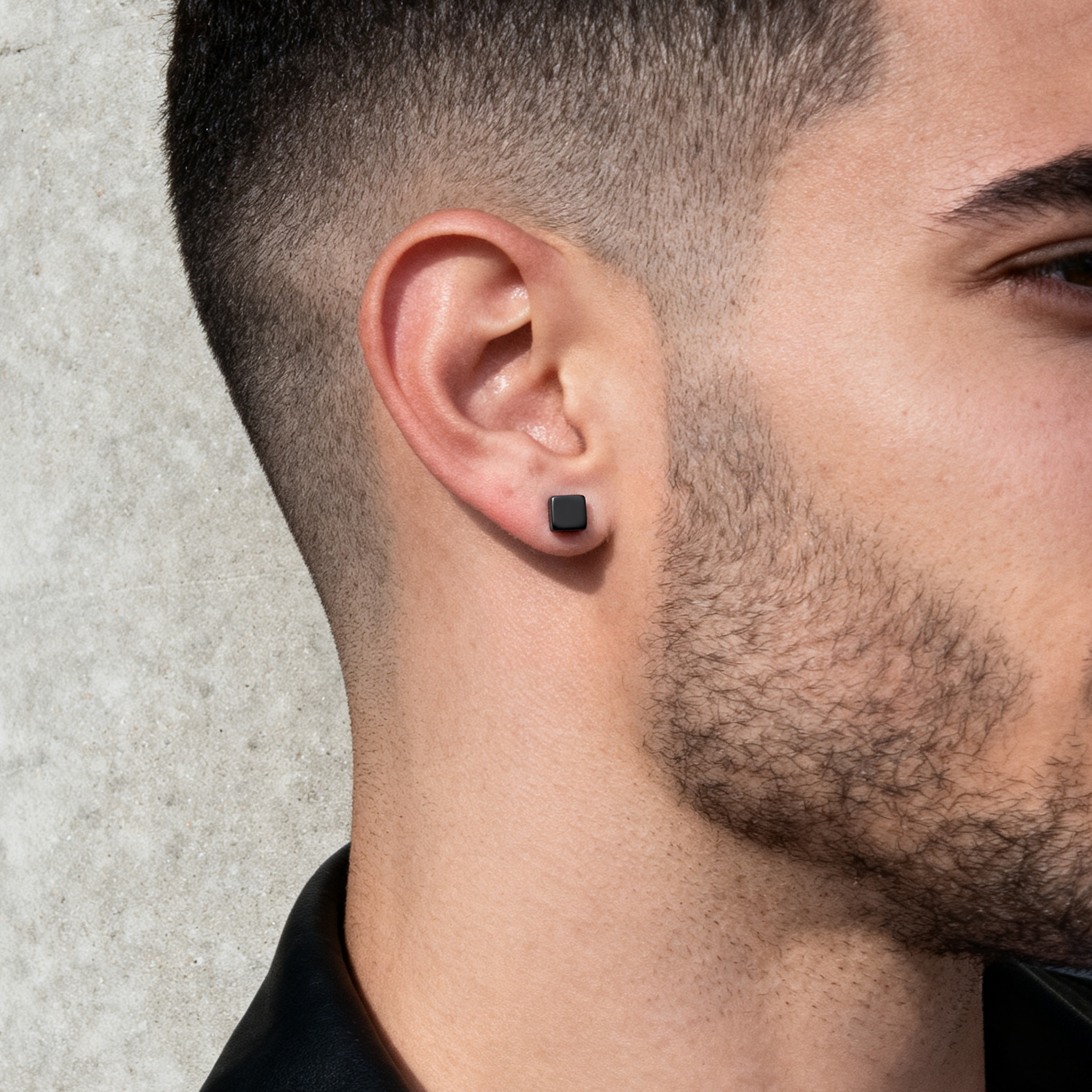 6 mm Svart Kvadratiskt Stud Örhänge - 2