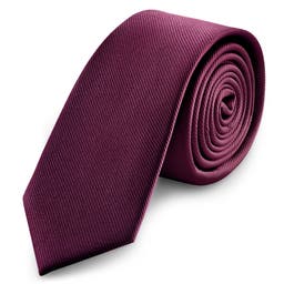 Cravatta skinny da 6 cm color cremisi con motivo gros-grain