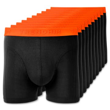 FlexFeel | Paquete de 10 calzoncillos bóxer de algodón negro con cinturilla de color naranja neón FlexFeel | Paquete de 10 calzoncillos bóxer de algodón negro con cinturilla de color naranja neón