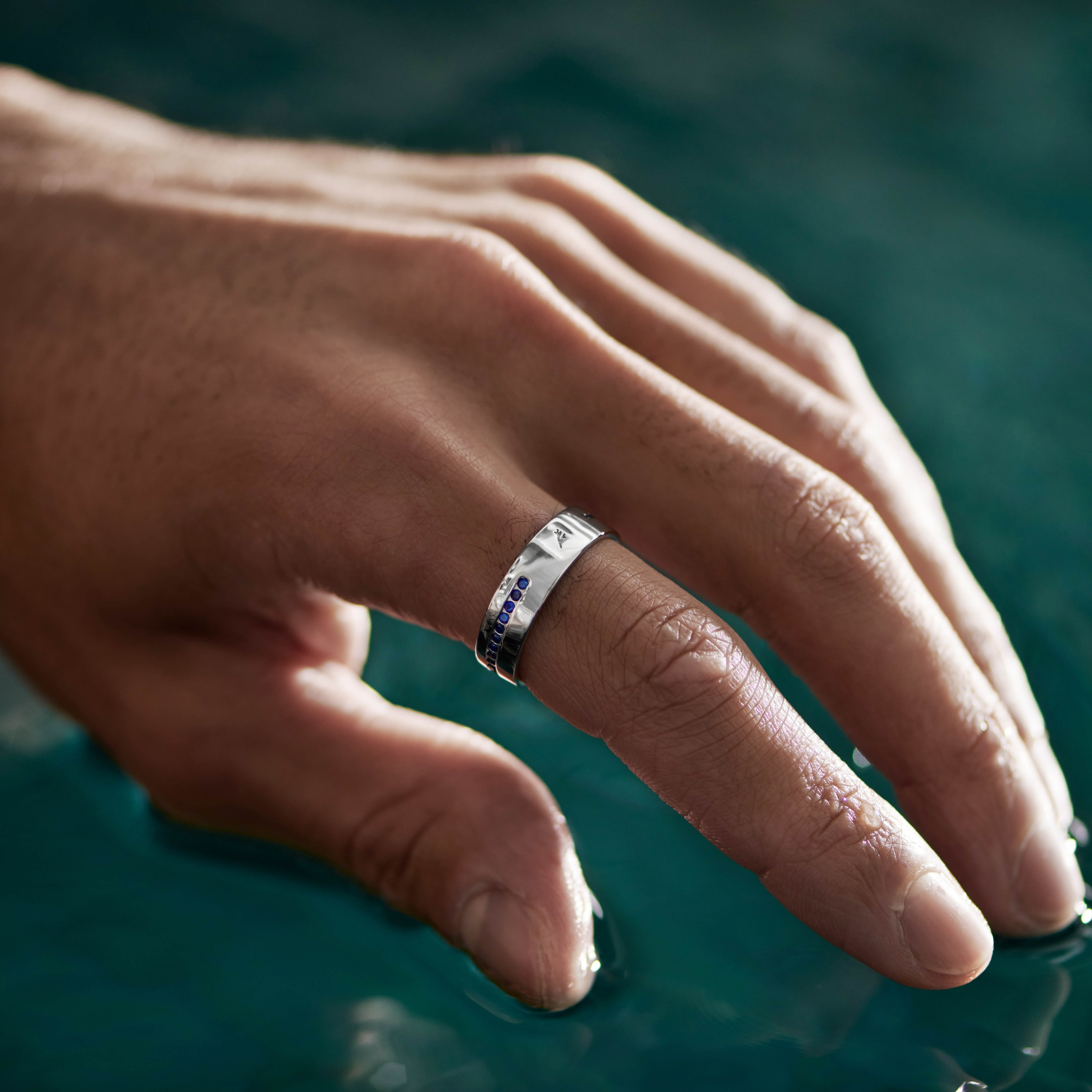 Adrian | 6 mm 925 Sterling Silver With Blue Lined Zirconia Ring - 2