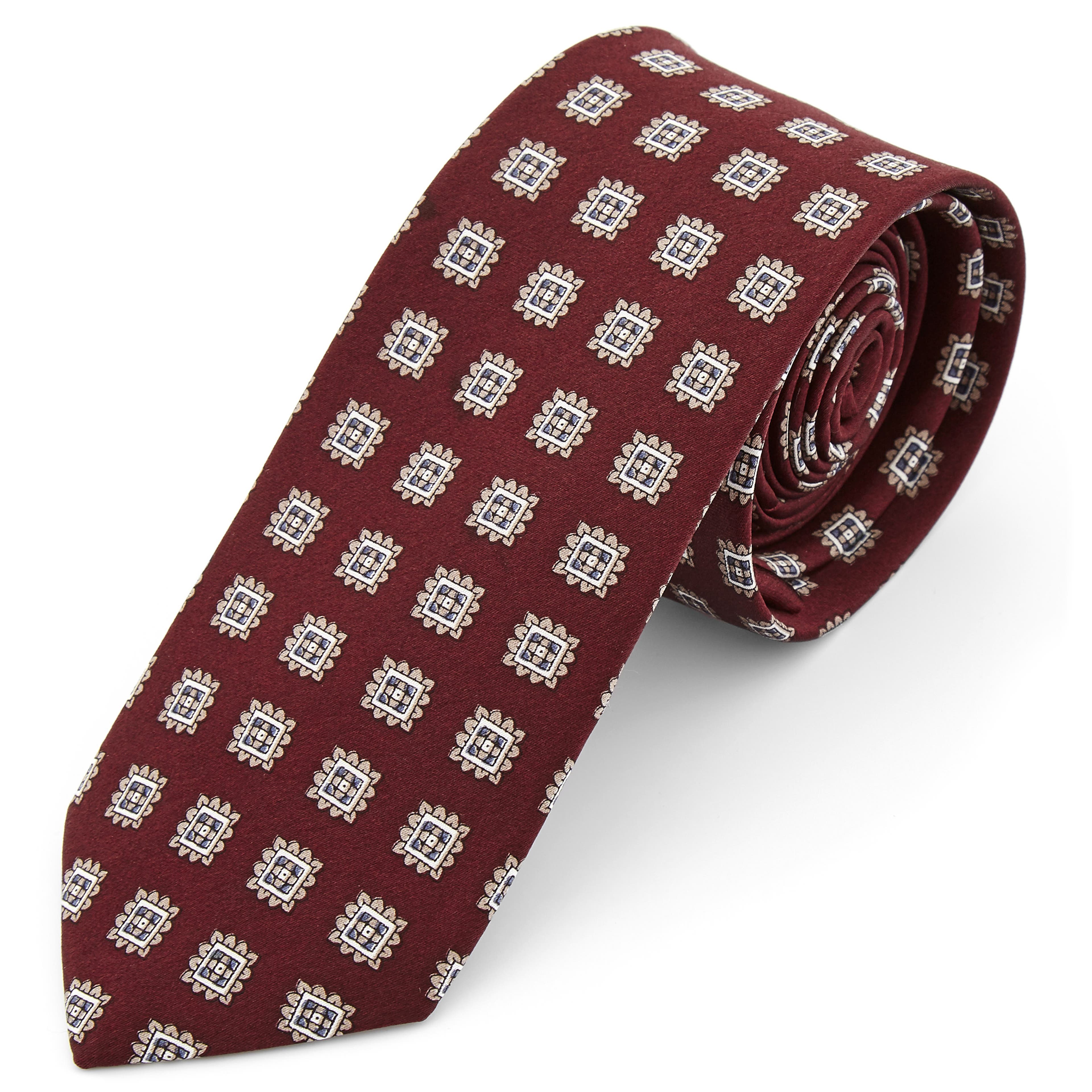 Cravate en soie bourgogne à motif géométrique 