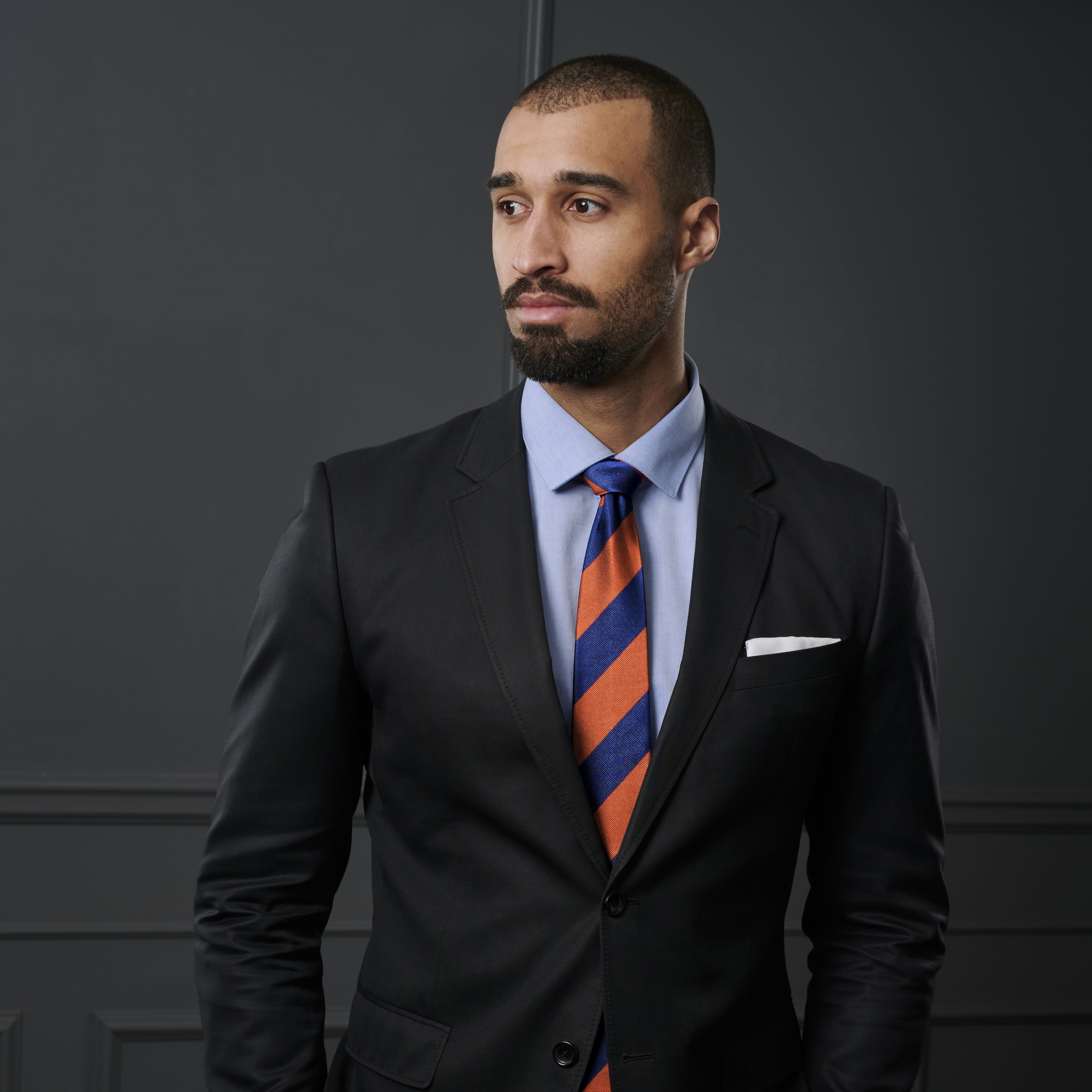 Navy & Orange Stripe Silk 8cm Tie - 4