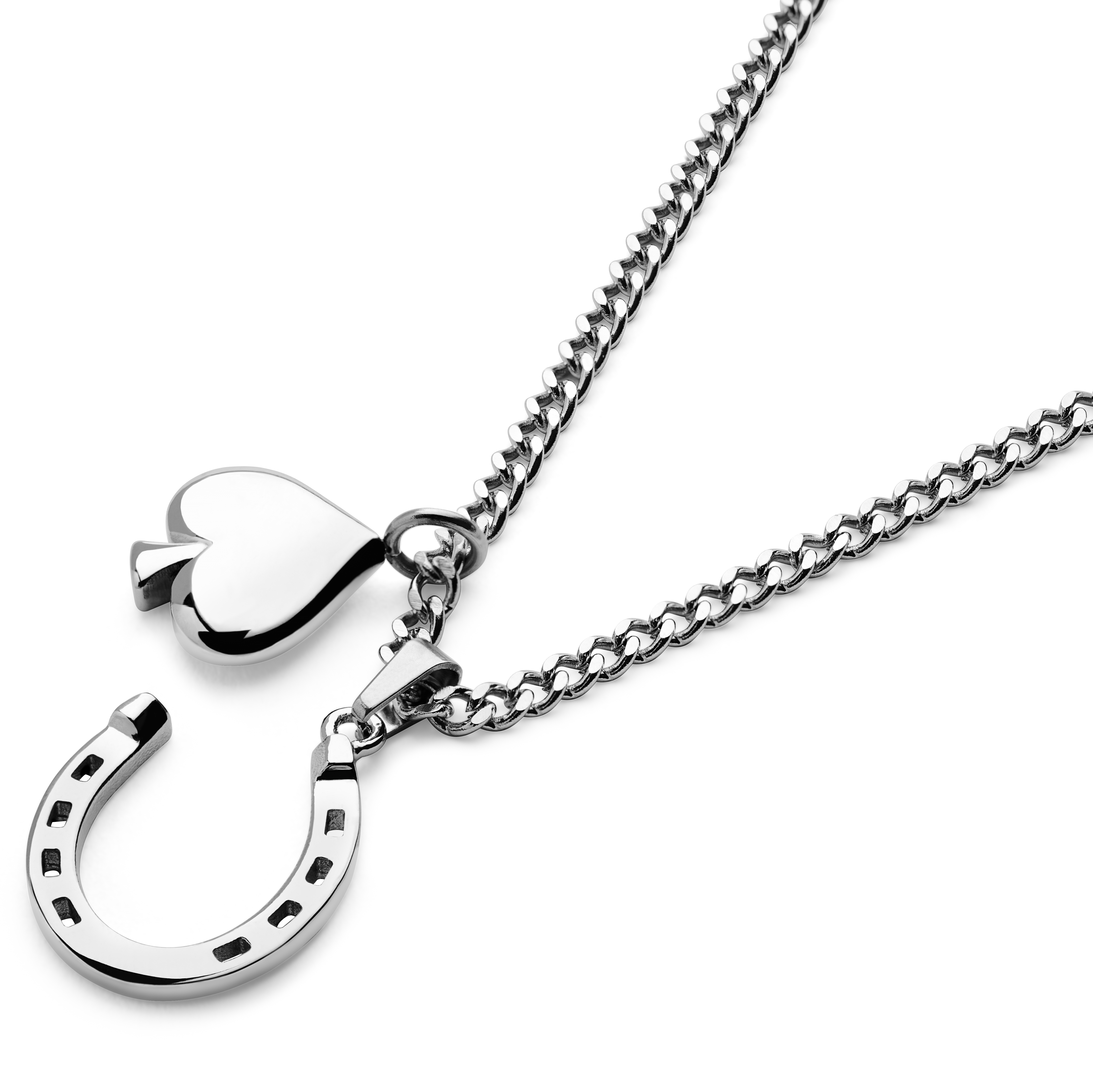 Ace | Silver-tone Horseshoe & Spade Double Pendant Necklace - 5