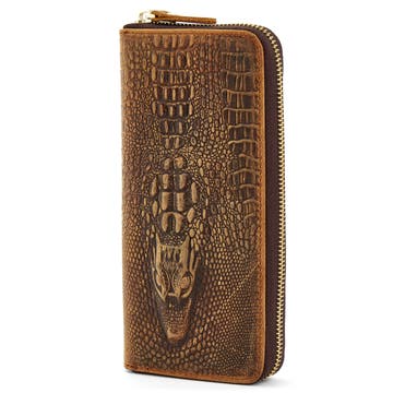 Brown Leather Wallet With Alligator Skin Pattern Brown Leather Wallet With Alligator Skin Pattern