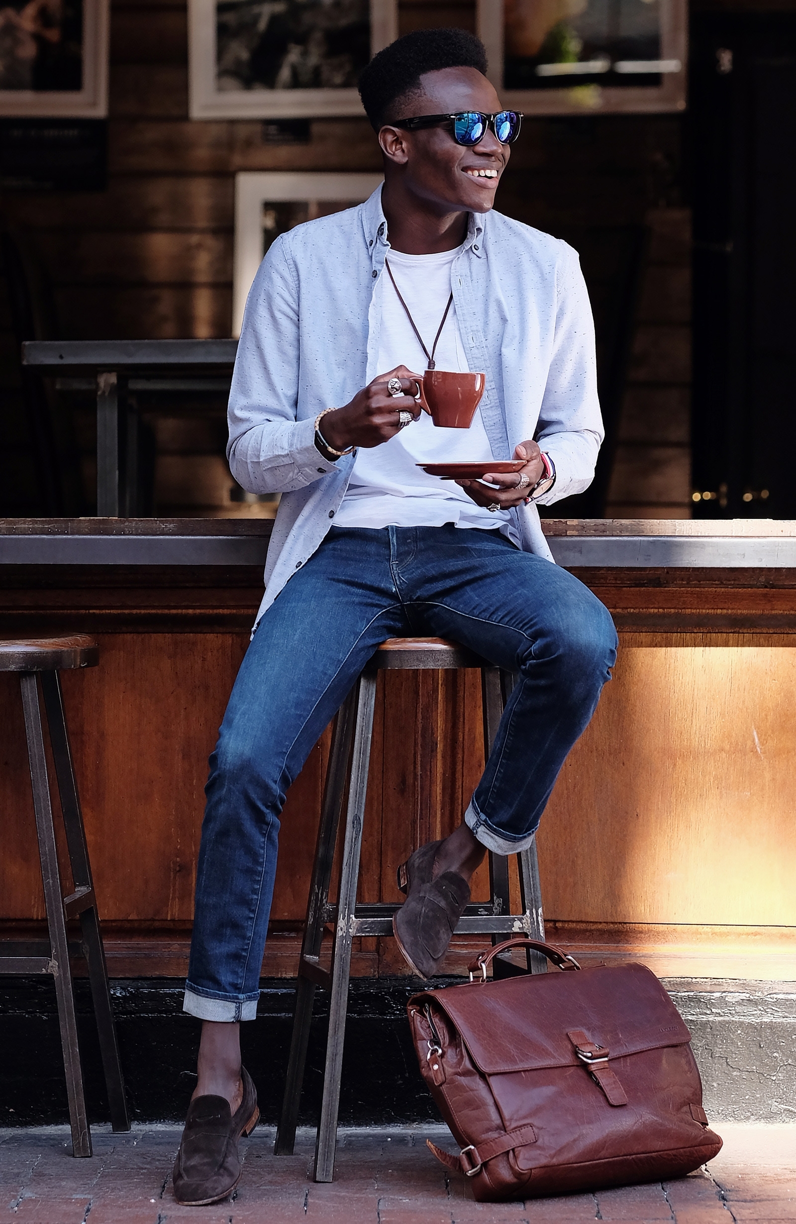 Braccialetto in pelle nero e marrone chiaro - 6