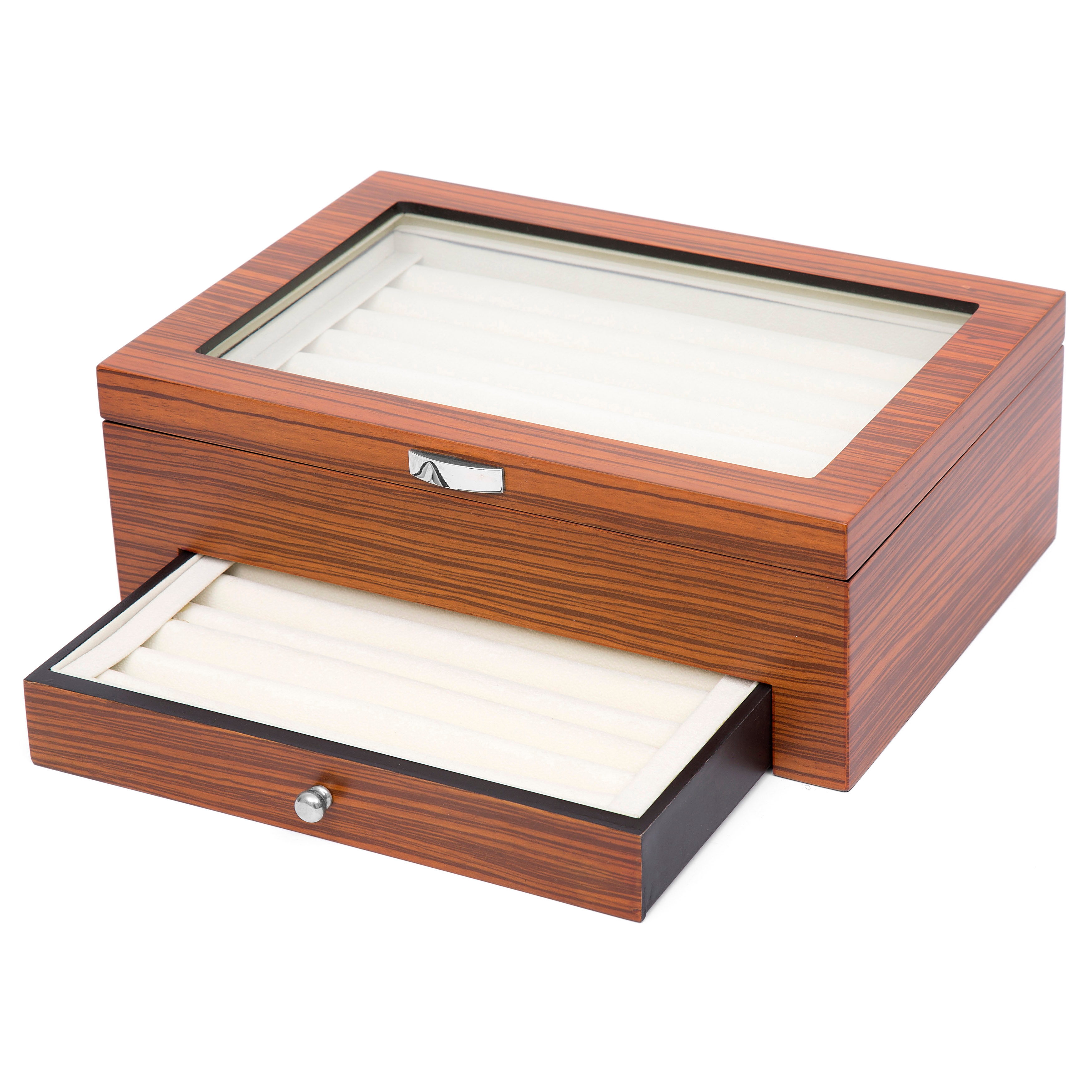 Caja de madera de zebrano para gemelos con 2 niveles - 4