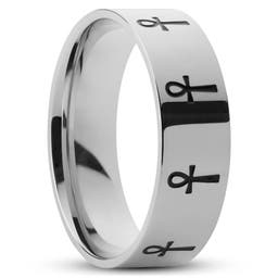 Ankh | 7 mm Silver-Tone Stainless Steel Ankh Ring
