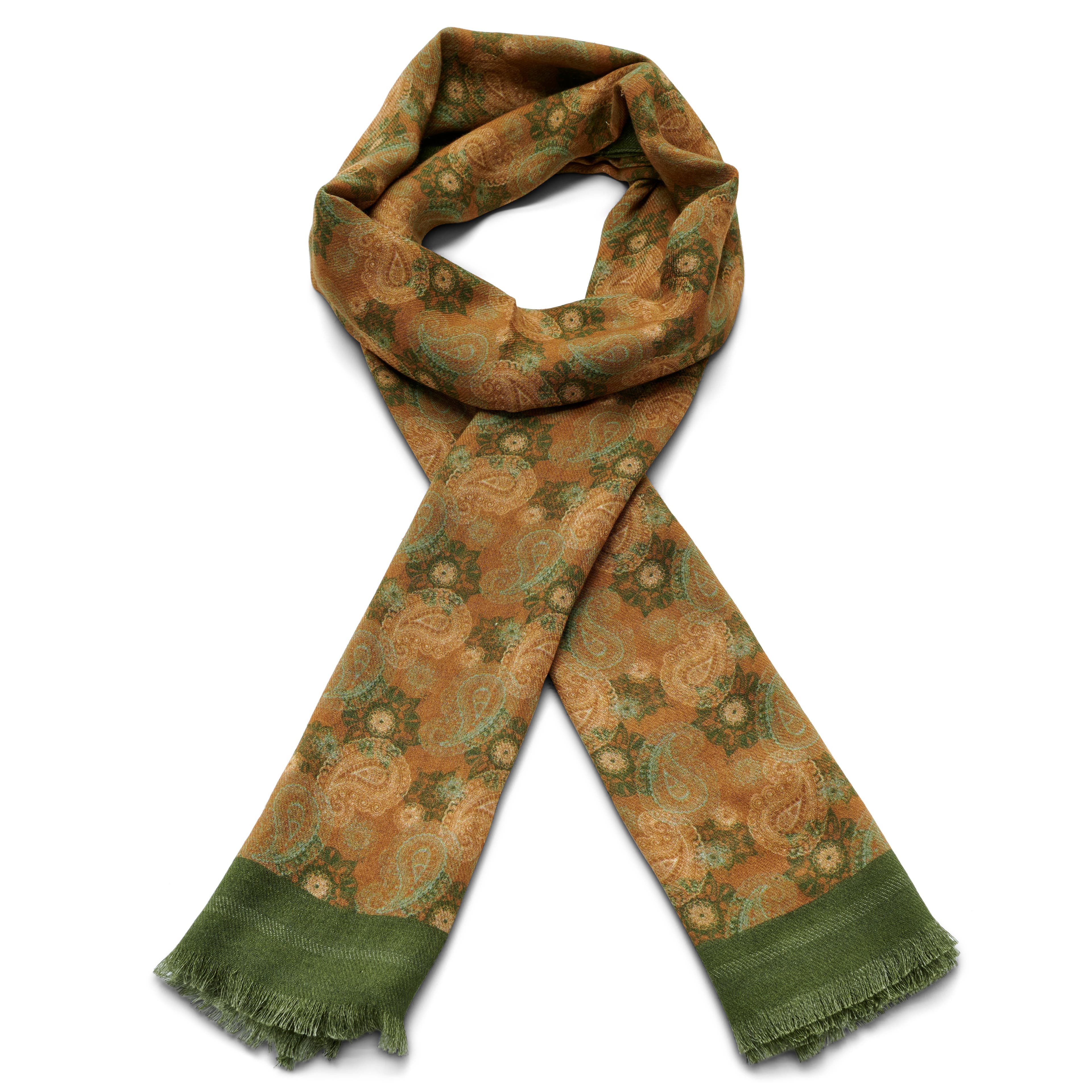 Brown Floral Mens Silk Scarf - Designer neck scarf for winters