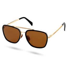 Black & Gold-Tone Stainless Steel Aviator Sunglasses