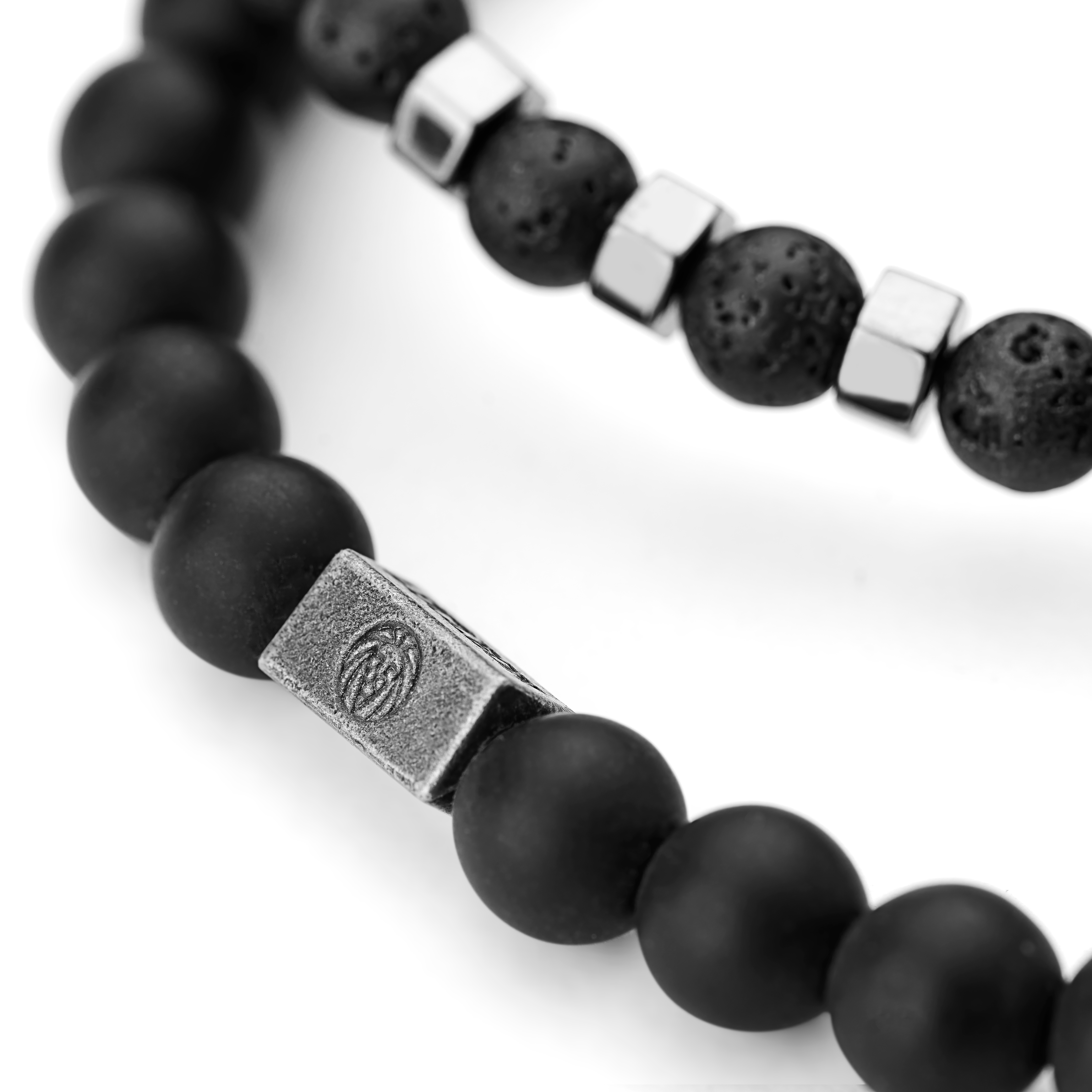 Black Onyx, Lava Rock & Hematite Bead Bracelet Set - 4