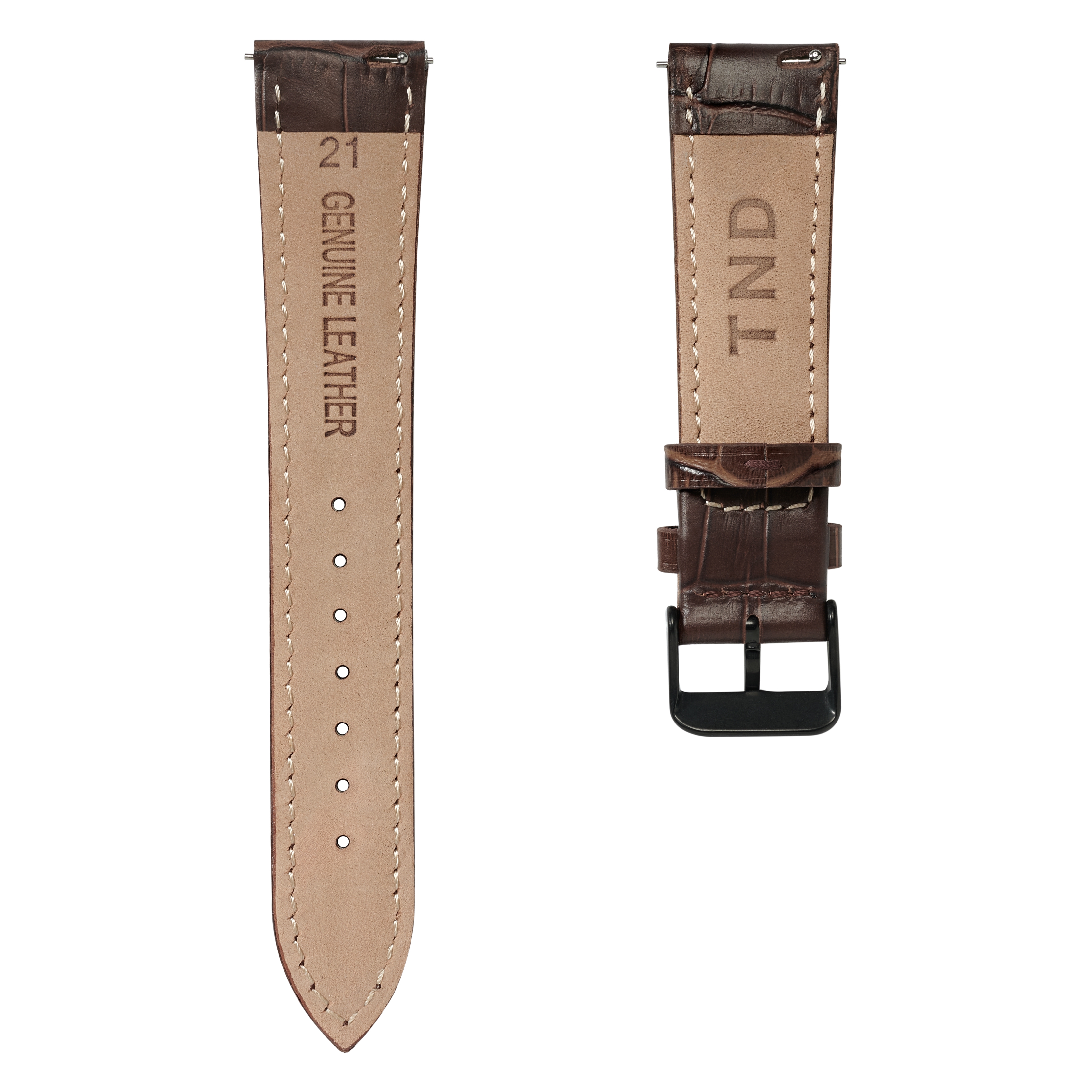 Bracelet de montre en cuir marron foncé gaufré à motif crocodile 21 mm avec boucle noire - Attache rapide - 4