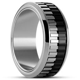 Tigris | 9mm stříbrný a černý pohyblivý prsten
