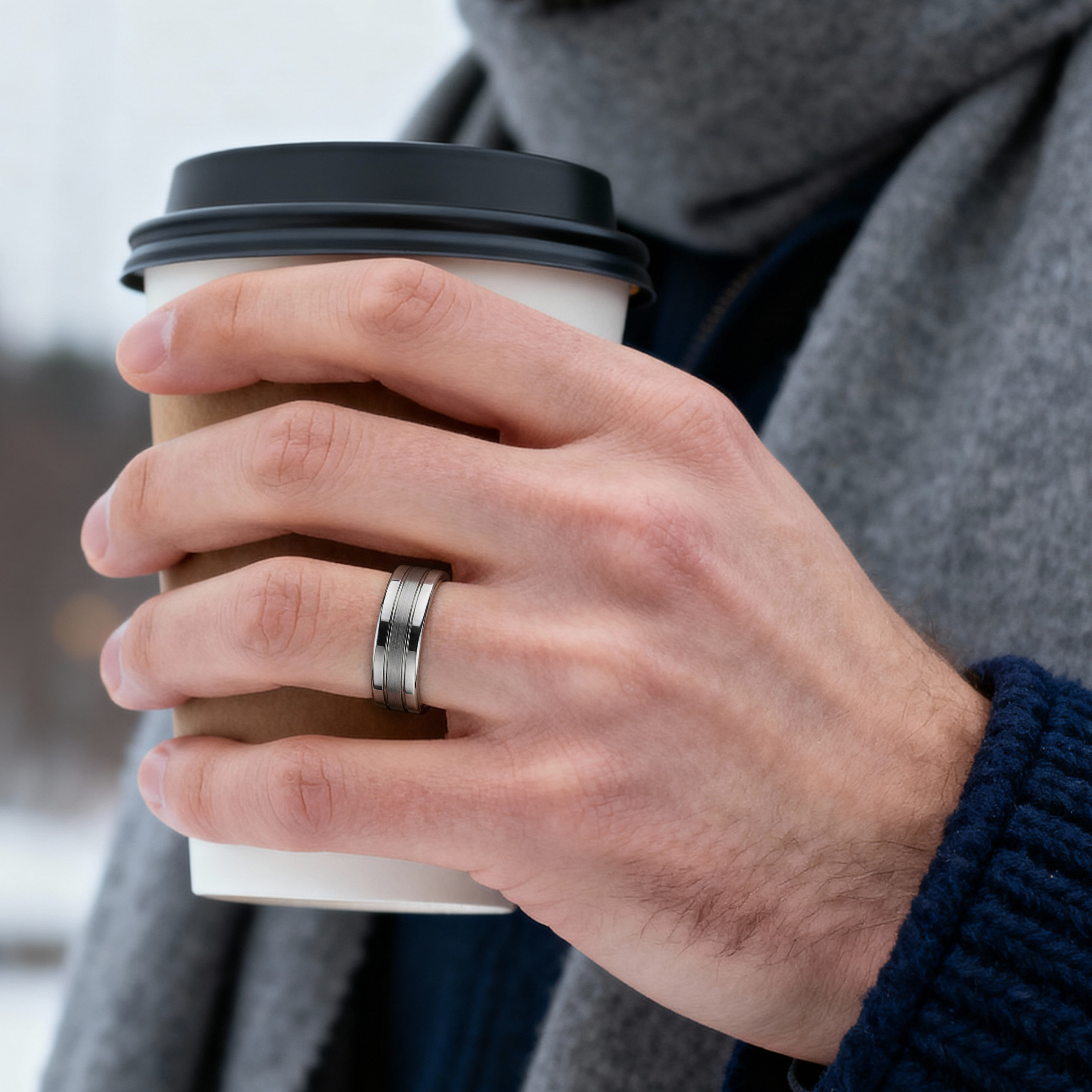 Terra | Anillo de Carburo de Tungsteno con Doble Ranura en Tono Plateado de 8 mm - 2