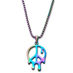 Fahrenheit | Collar de cadena veneciana con el símbolo de la paz fundido de acero inoxidable arcoíris