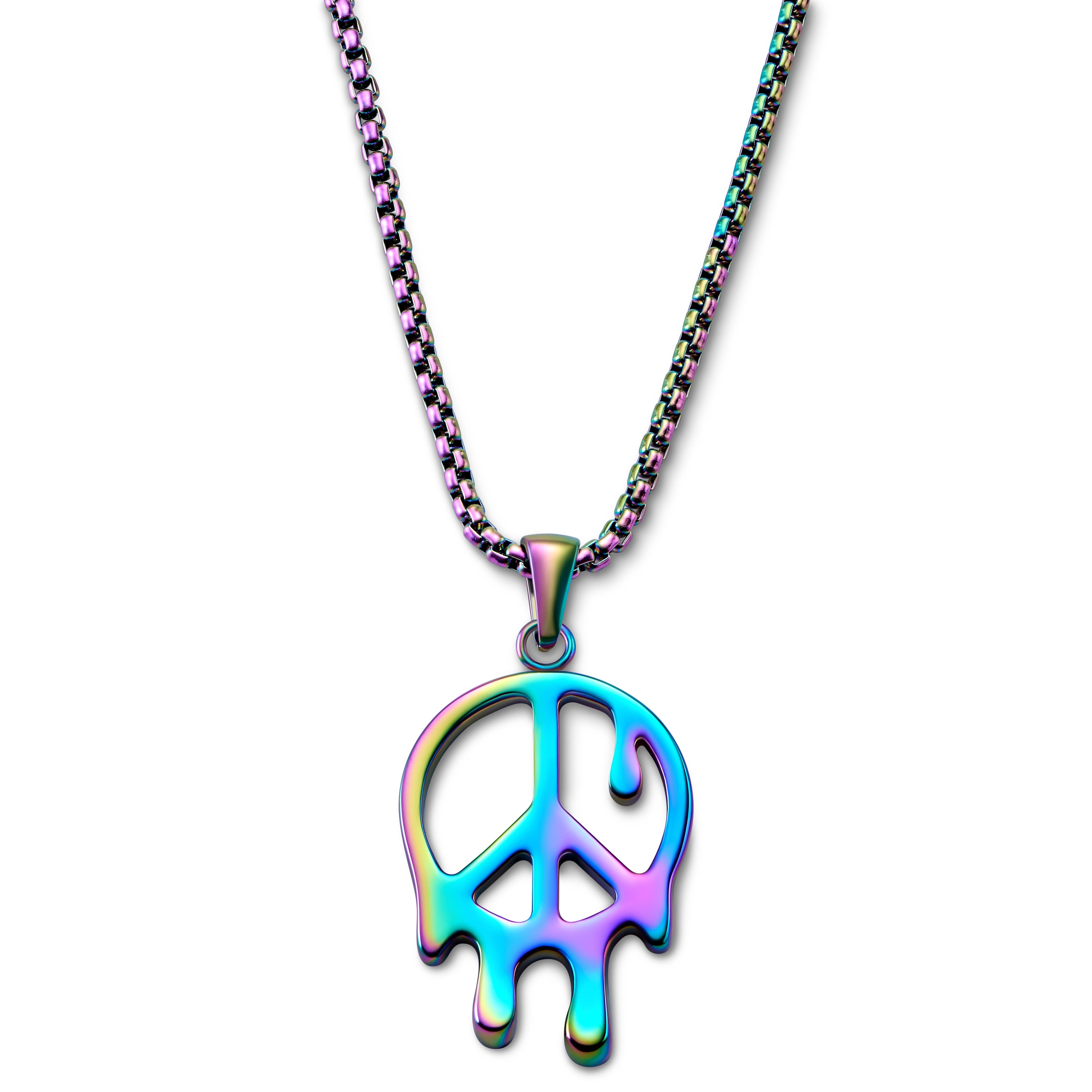 Fahrenheit | Collar de cadena veneciana con el símbolo de la paz fundido de acero inoxidable arcoíris