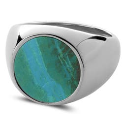 Makt | Silver-Tone Stainless Steel With Chrysocolla Signet Ring