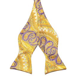 Mustard Yellow & Lavender Silk Self-Tie Bow Tie