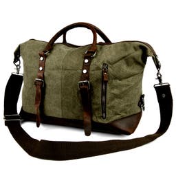 Olive Green Canvas & Dark Brown Leather Messenger Bag