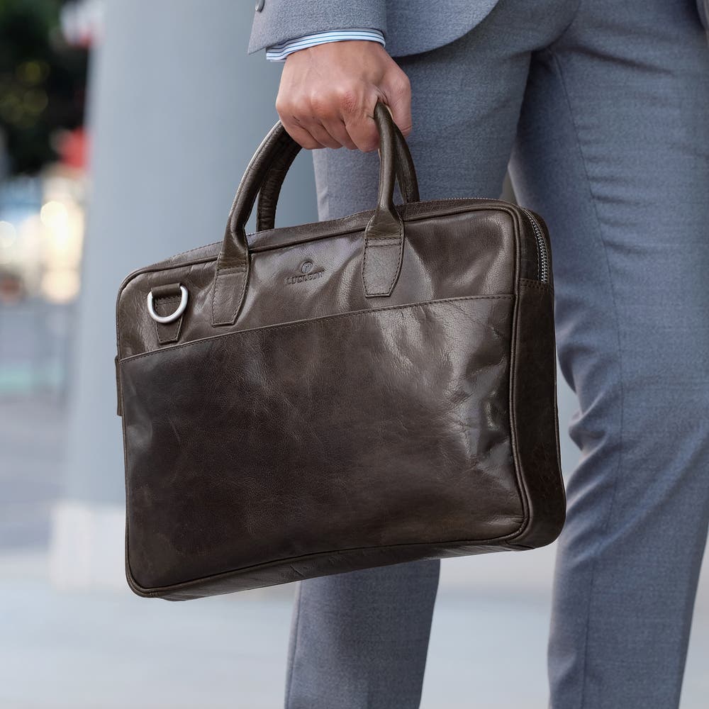 hover: Montreal Slim 13" Executive Brown Leather Bag hover: Montreal Slim 13" Executive Brown Leather Bag
