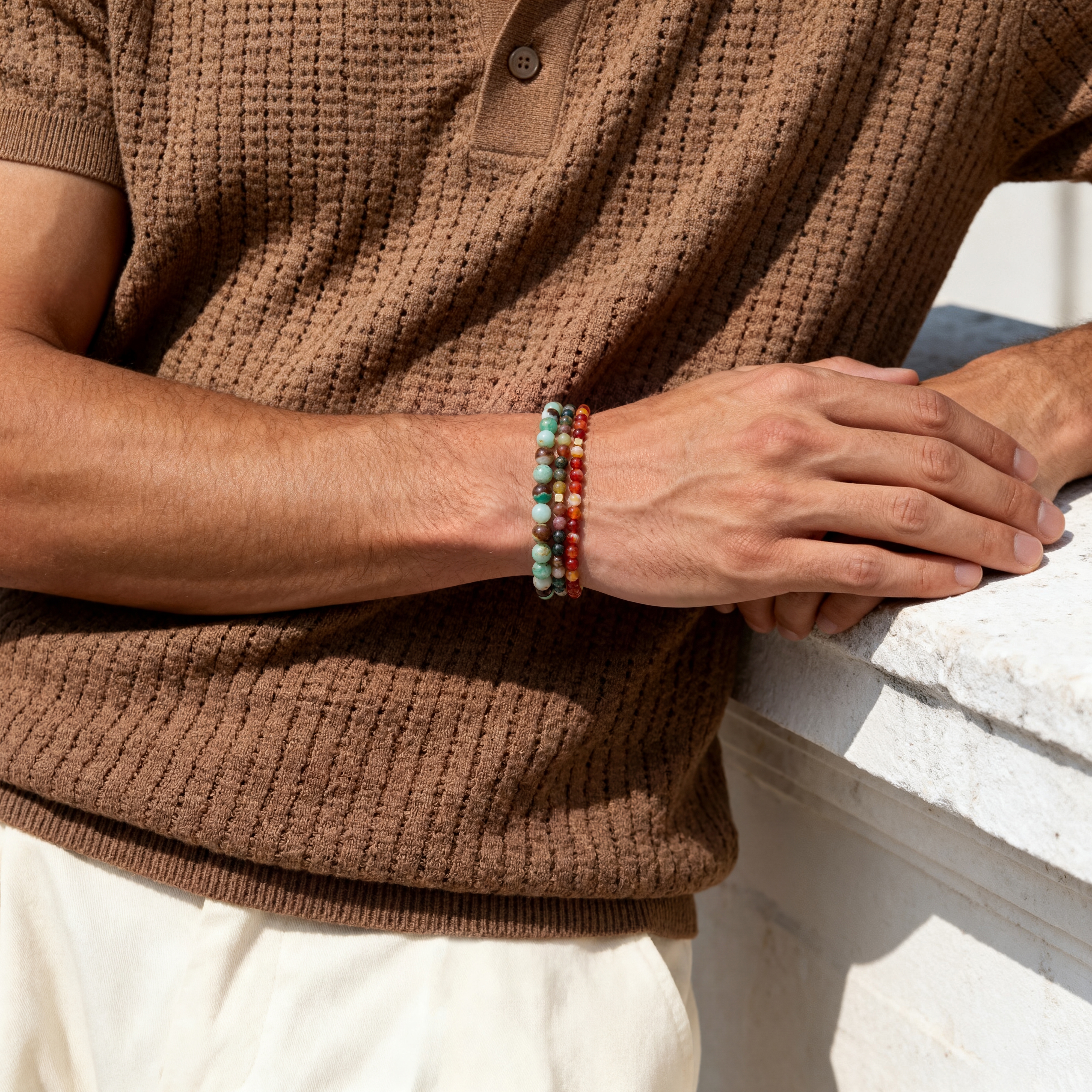 Mediterranean | Multicoloured Natural Stone Beaded Bracelet Set - 4