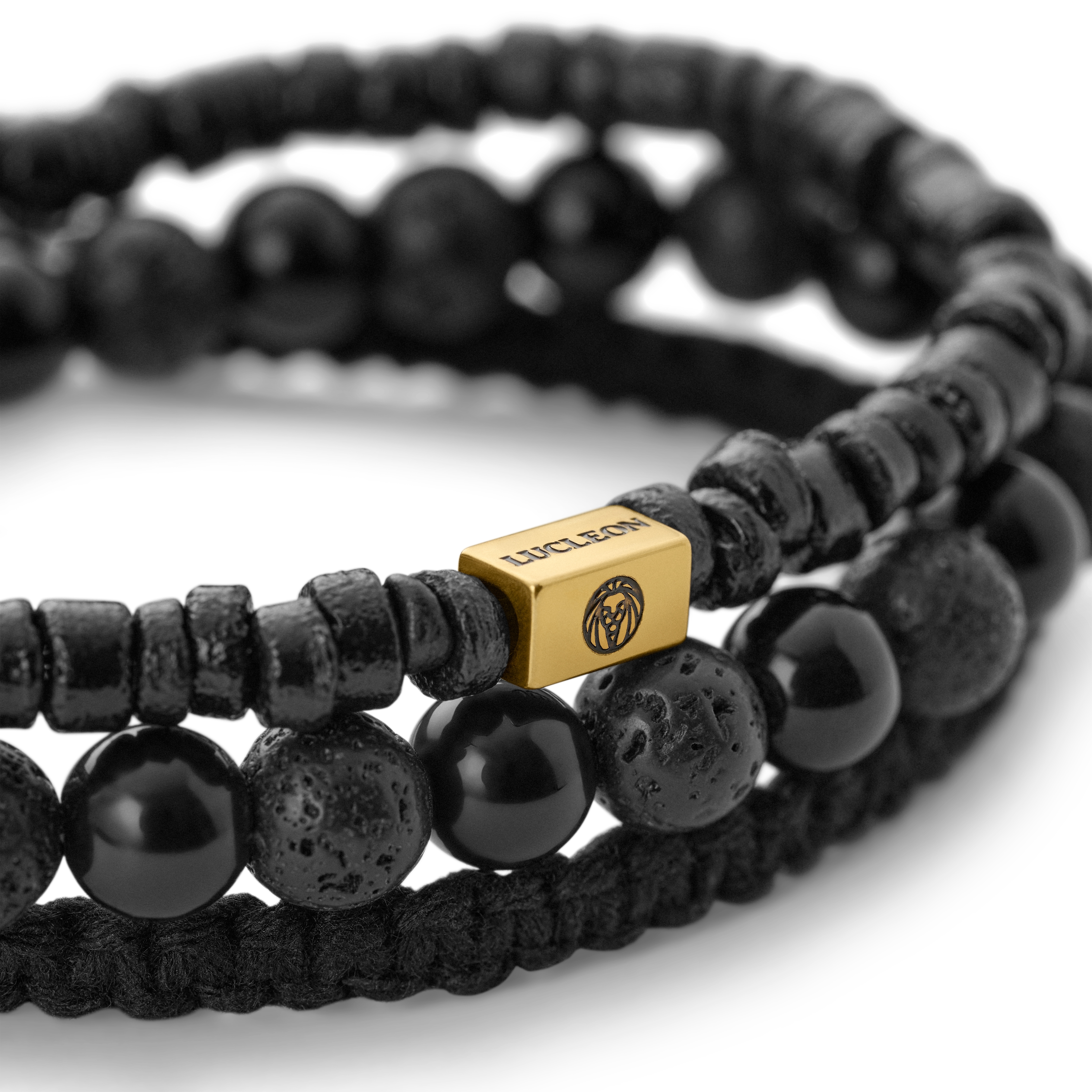 Ensemble de bracelets en pierre de lave, onyx, noix de coco et acier doré - 2