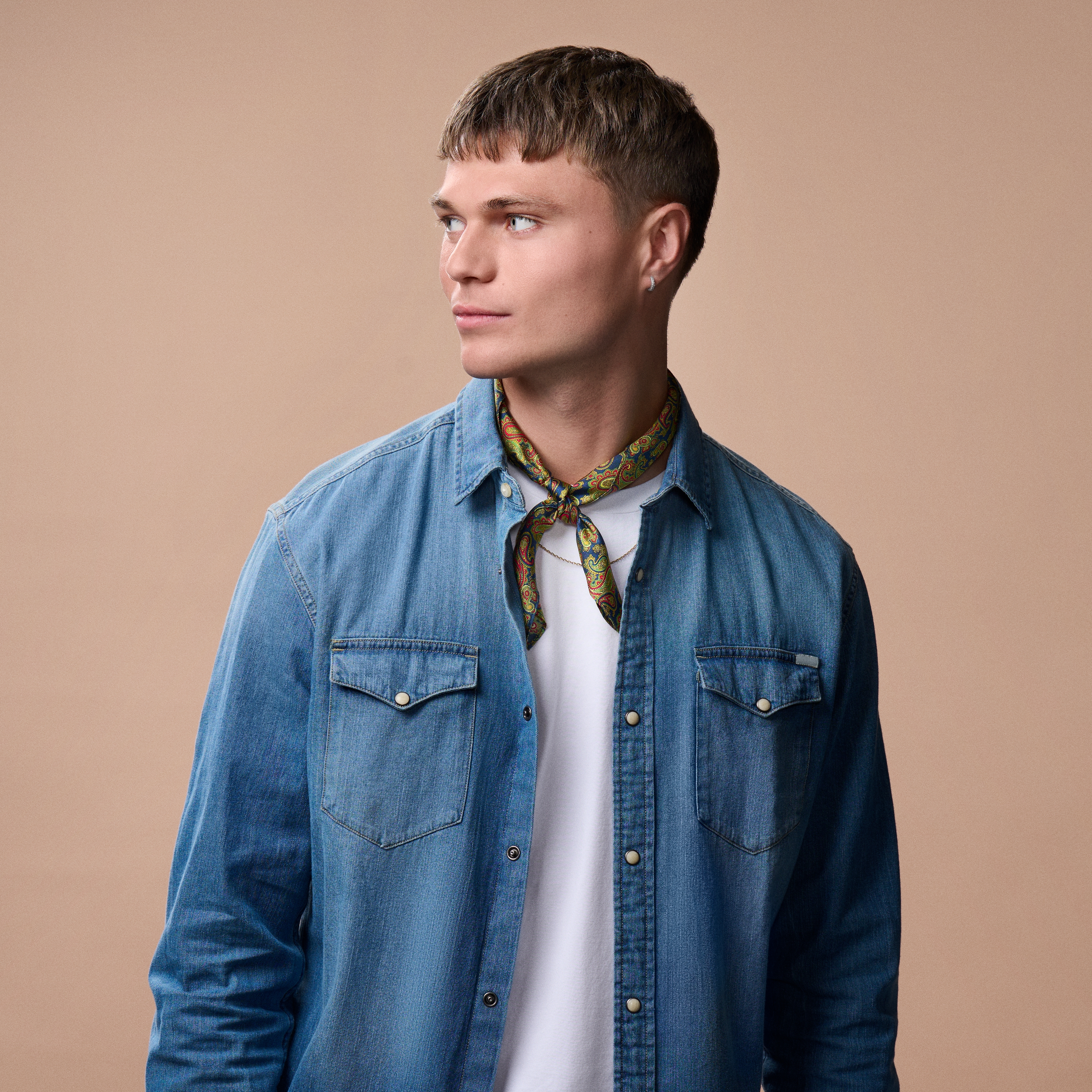 Colourful LIGHT BLUE PAISLEY Pattern Silk Neckerchief - 3