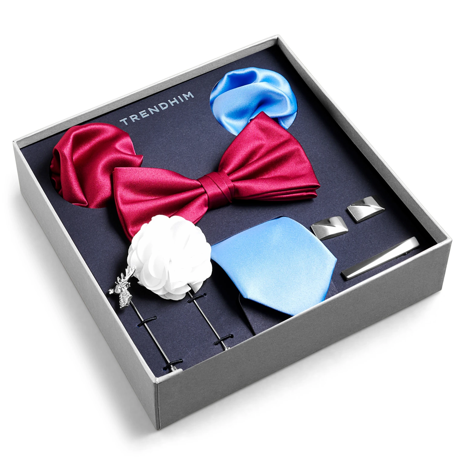 Anzug Accessoire Geschenkbox | Burgunder-, Blau- und Silberfarben-Set Anzug Accessoire Geschenkbox | Burgunder-, Blau- und Silberfarben-Set