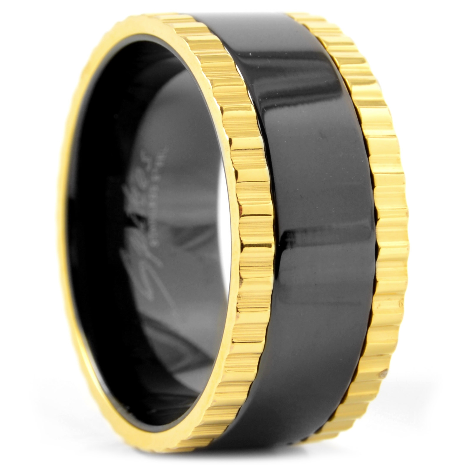 Anillo de acero dorado y negro Cirz - 1