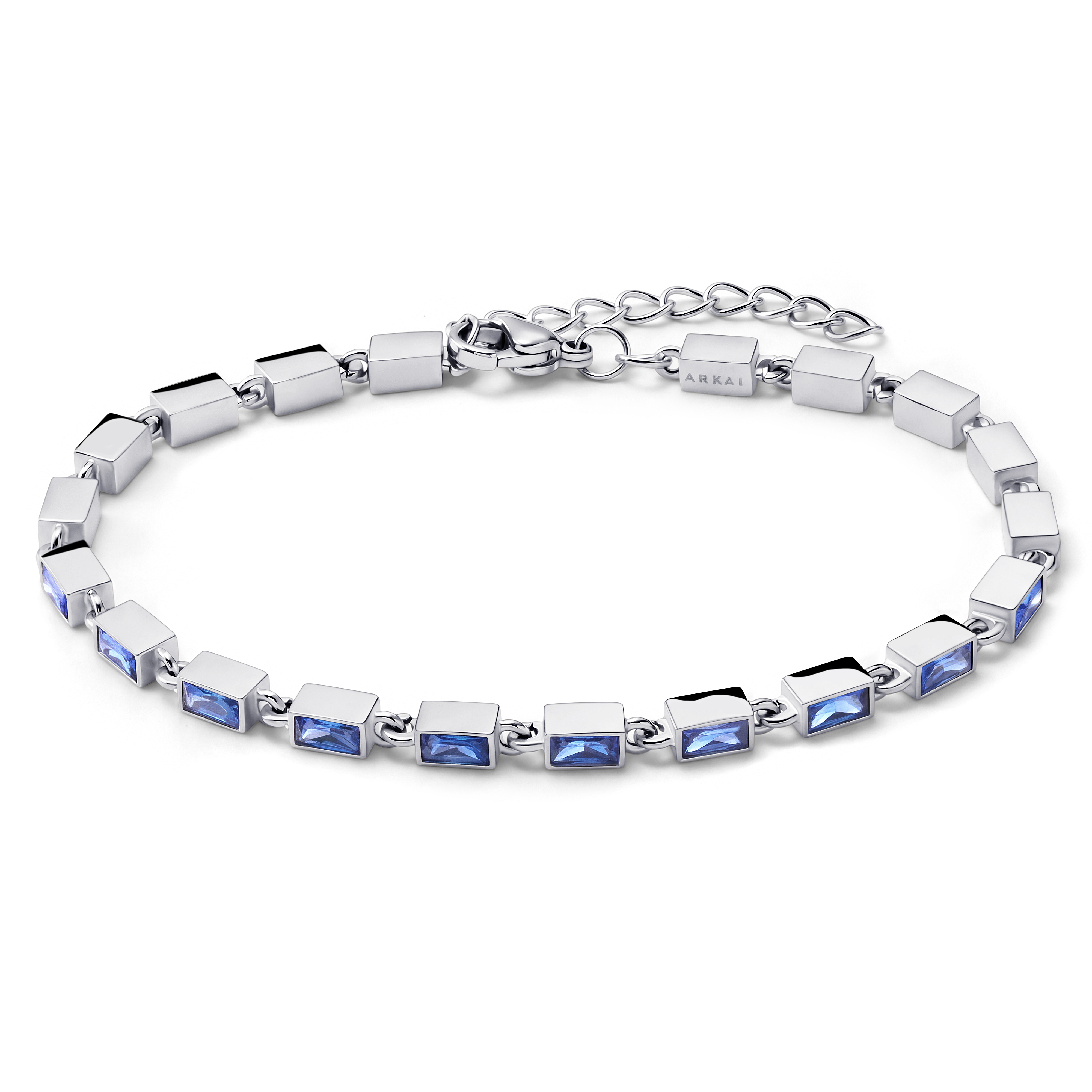 Facet | Silvertonat armband med safirblå kristallglasstenar - 2