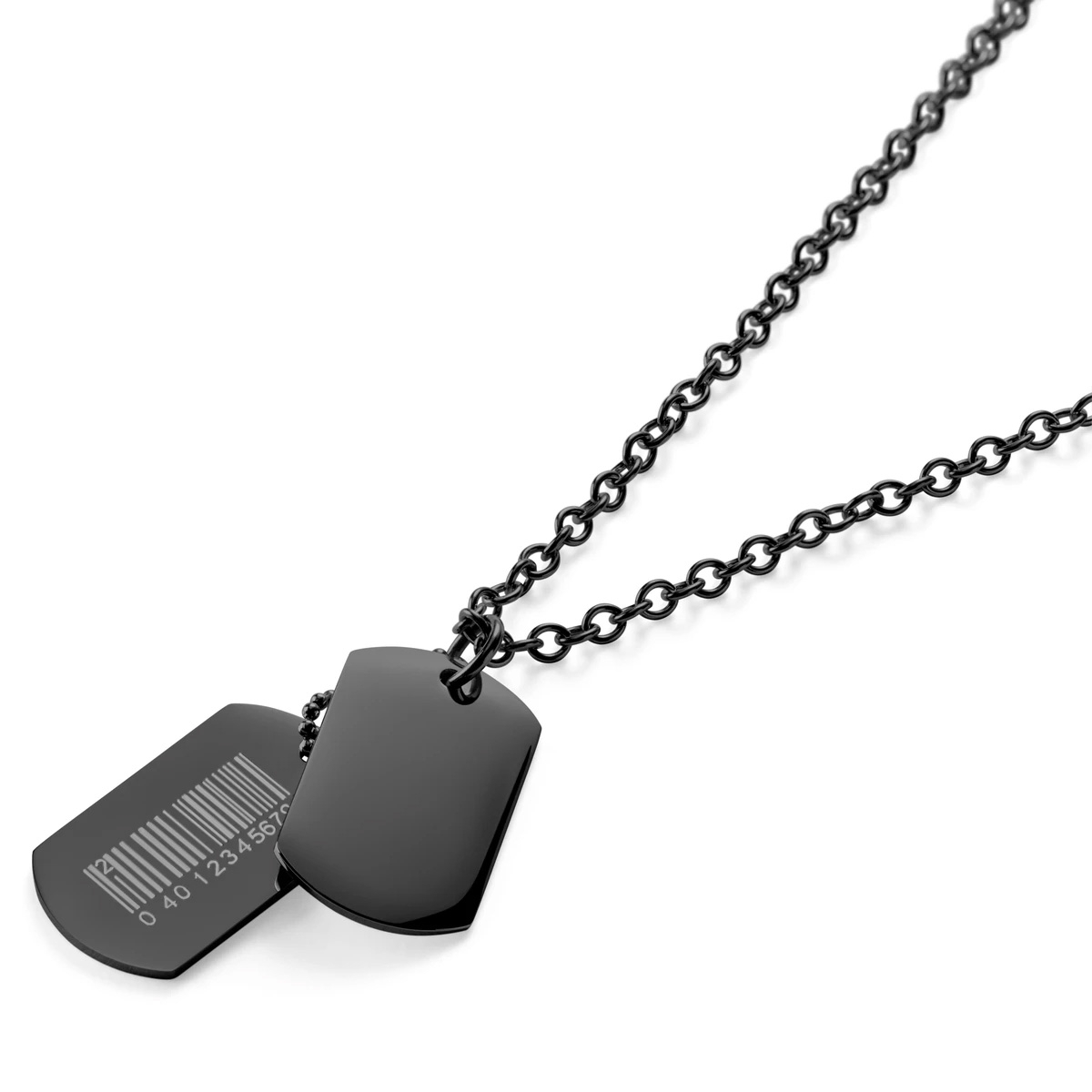 Engravable Black Dog Tag Barcode Necklace - for Men - Lucleon