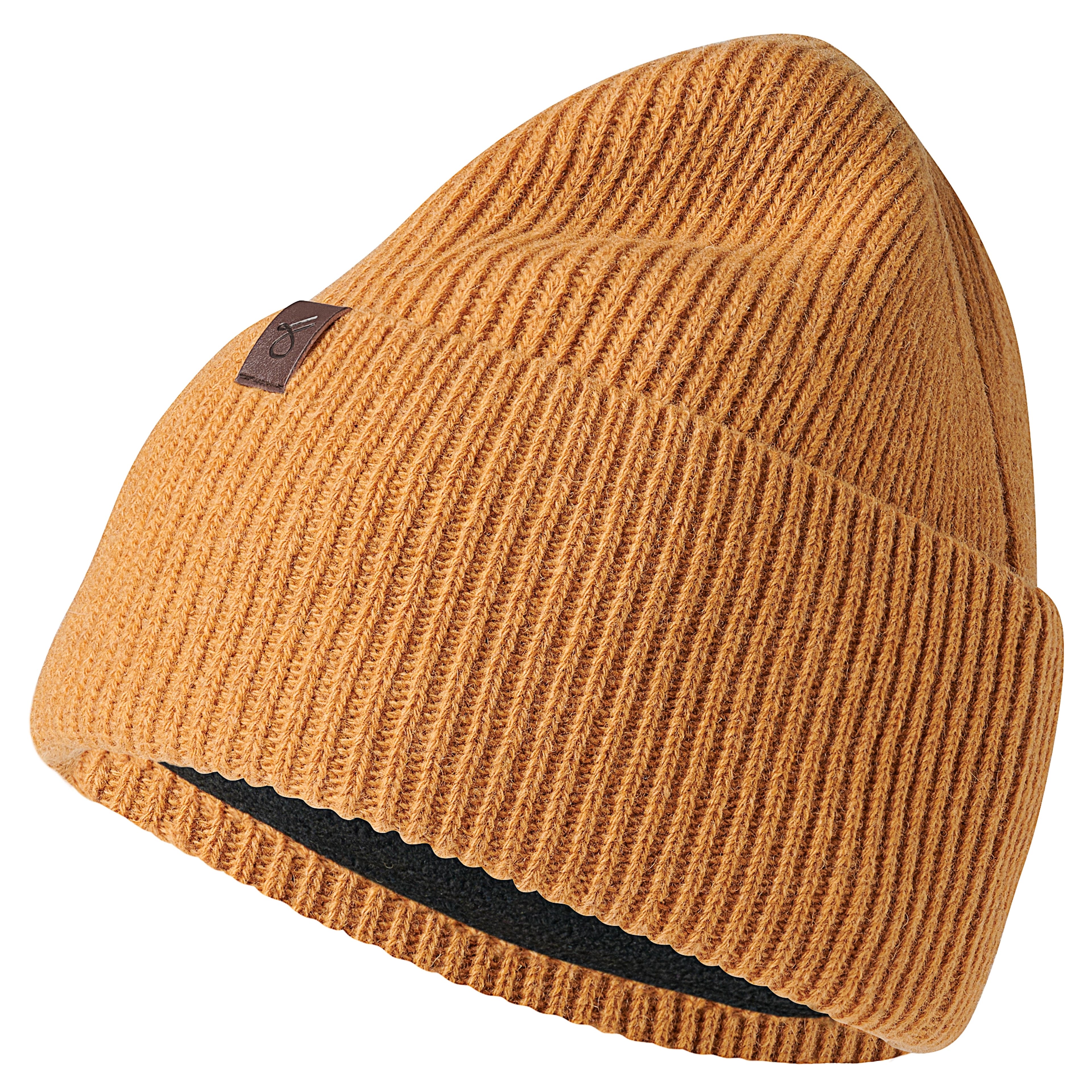 Hiems | Bursztynowo-pomarańczowa czapka beanie z wełny z recyklingu z mankietem